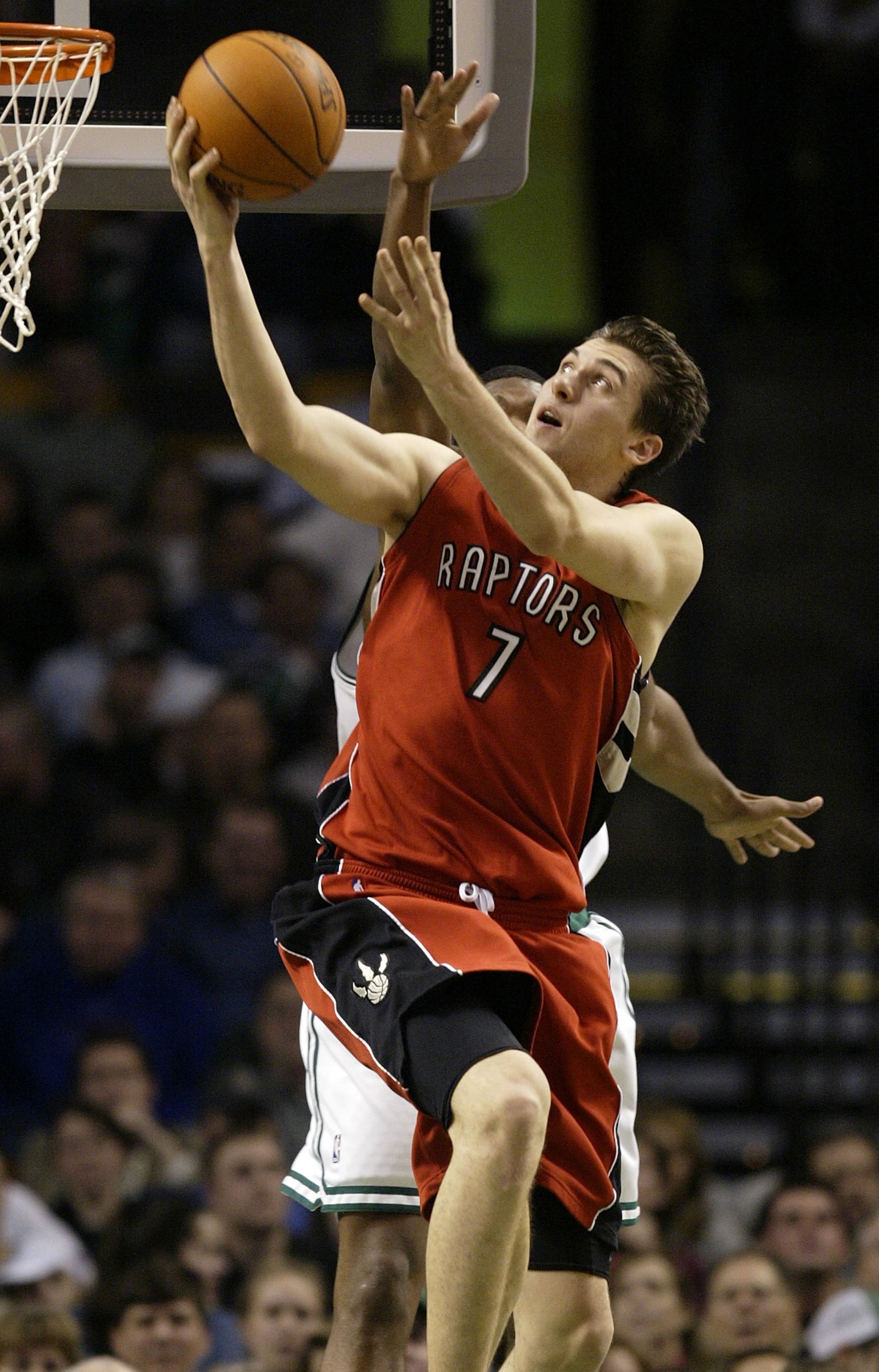 BOSTON - JANUARY 12: Andrea Bargnani #7 of the Toronto Raptors takes a shot in the second half against the Celtics on January 12, 2007 at the TD Banknorth Garden in Boston, Massachusetts. The Toronto Raptors defeated the Boston Celtics 95-86. NOTE TO USE BOSTON - JANUARY 12: Andrea Bargnani #7 of the Toronto Raptors takes a shot in the second half against the Celtics on January 12, 2007 at the TD Banknorth Garden in Boston, Massachusetts. The Toronto Raptors defeated the Boston Celtics 95-86. NOTE TO USE