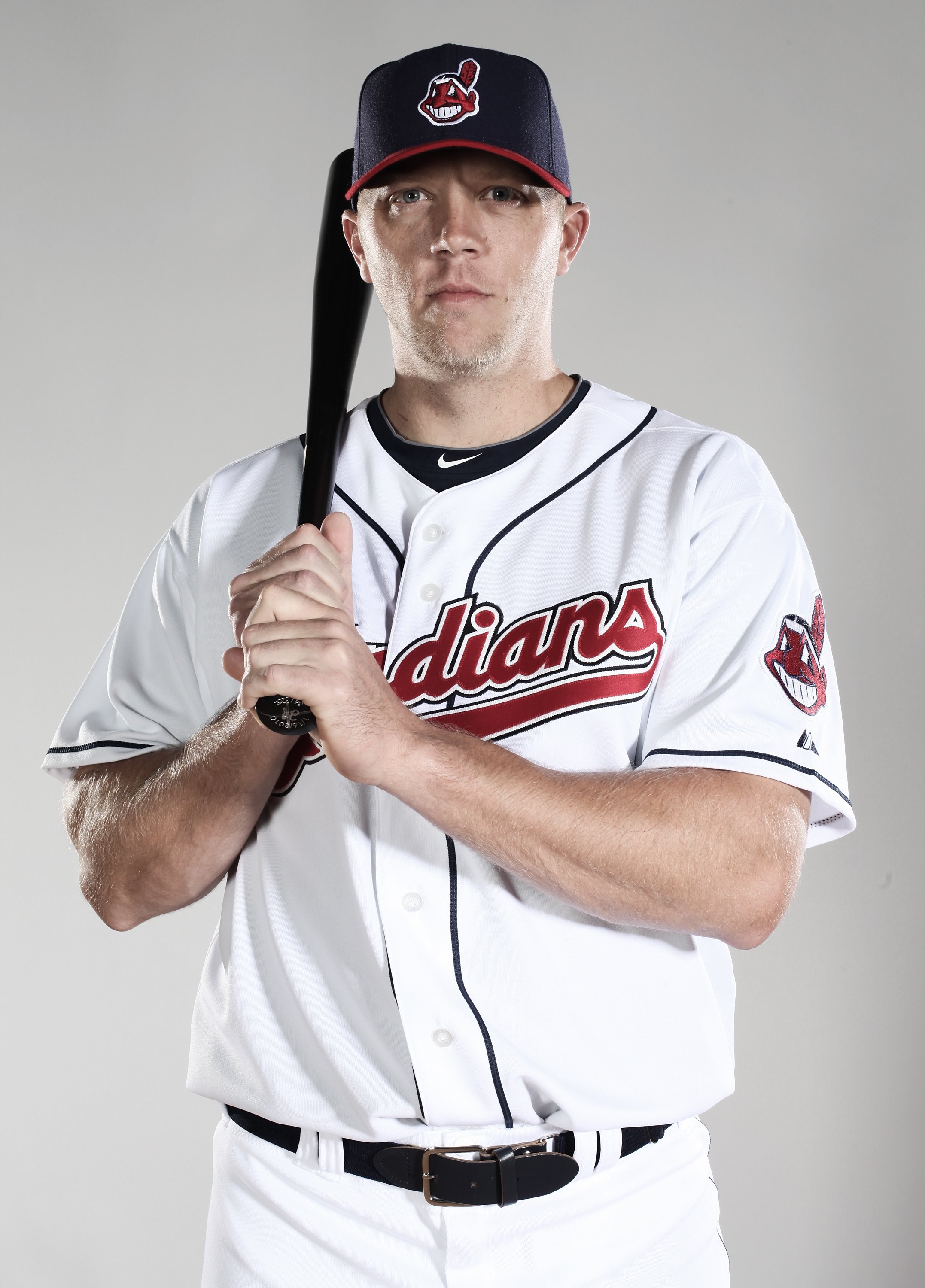 GOODYEAR, AZ - FEBRUARY 28:  (EDITORS NOTE: This images was digitally desaturated.) Shelley Duncan #47 #76 poses for a portrait during the Cleveland Indians Photo Day at the training complex at Goodyear Stadium on February 28, 2010 in Goodyear, Arizona.