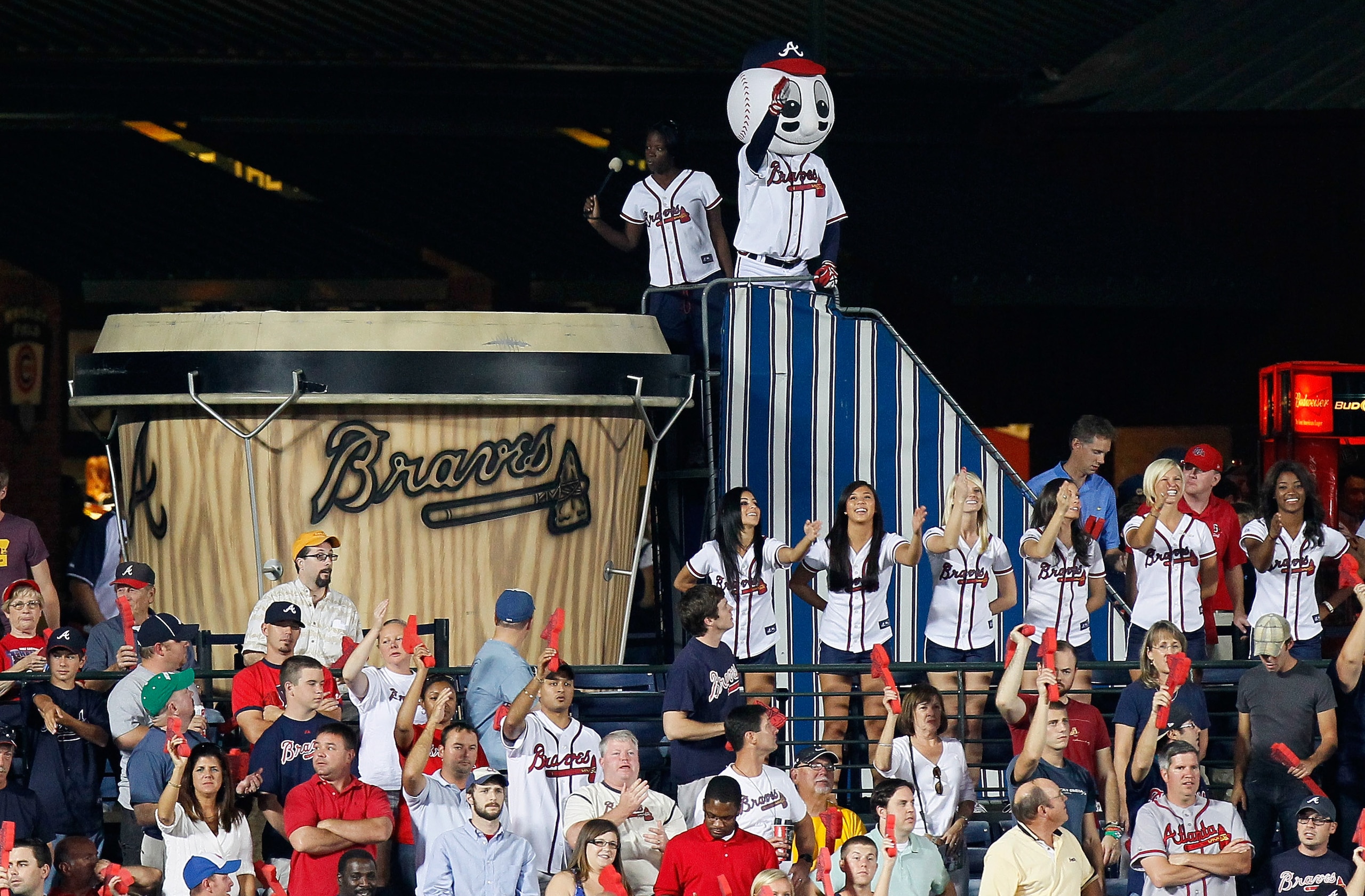 ATLANTA - OCTOBER 11: Fans of the Atlanta Braves cheer during the game against the San Francisco Giants during Game Four of the NLDS of the 2010 MLB Playoffs at Turner Field on October 11, 2010 in Atlanta, Georgia. (Photo by Kevin C. Cox/Getty Images) ATLANTA - OCTOBER 11: Fans of the Atlanta Braves cheer during the game against the San Francisco Giants during Game Four of the NLDS of the 2010 MLB Playoffs at Turner Field on October 11, 2010 in Atlanta, Georgia. (Photo by Kevin C. Cox/Getty Images)