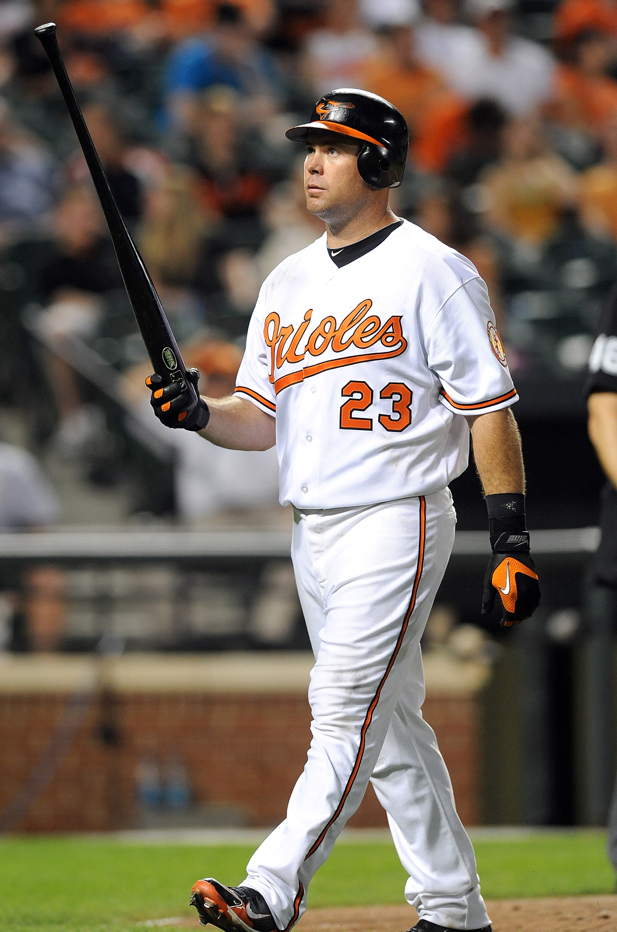 BALTIMORE - MAY 26:  Ty Wigginton #23 of the Baltimore Orioles walks to the dugout after striking out against the Oakland Athletics at Camden Yards on May 26, 2010 in Baltimore, Maryland.  (Photo by Greg Fiume/Getty Images)