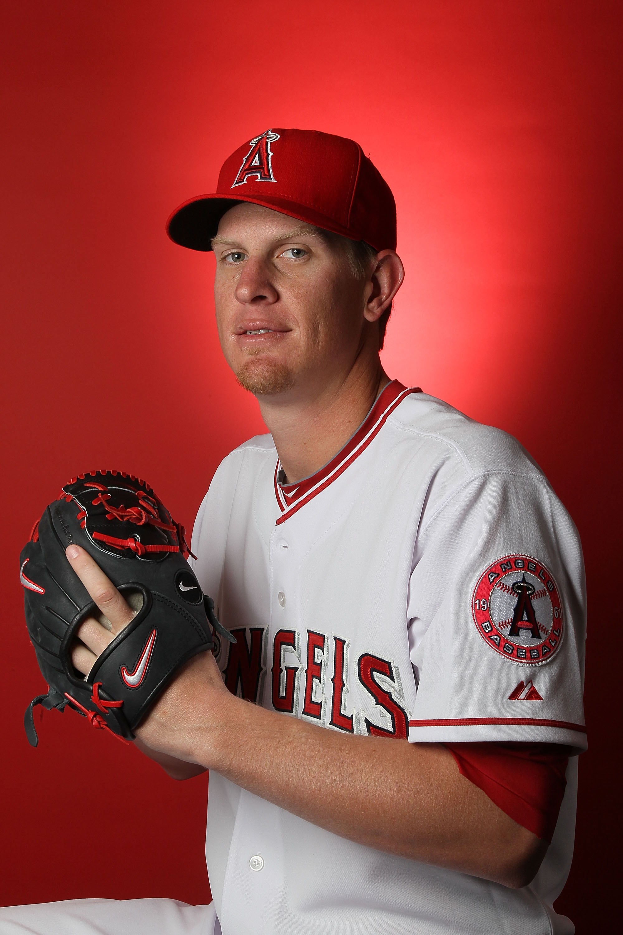 TEMPE, AZ - FEBRUARY 25: Jered Weaver of the Los Angeles Angels of Anaheim poses during media photo day at Tempe Diablo Stadium on February 25, 2010 in Tempe, Arizona. (Photo by Jed Jacobsohn/Getty Images)