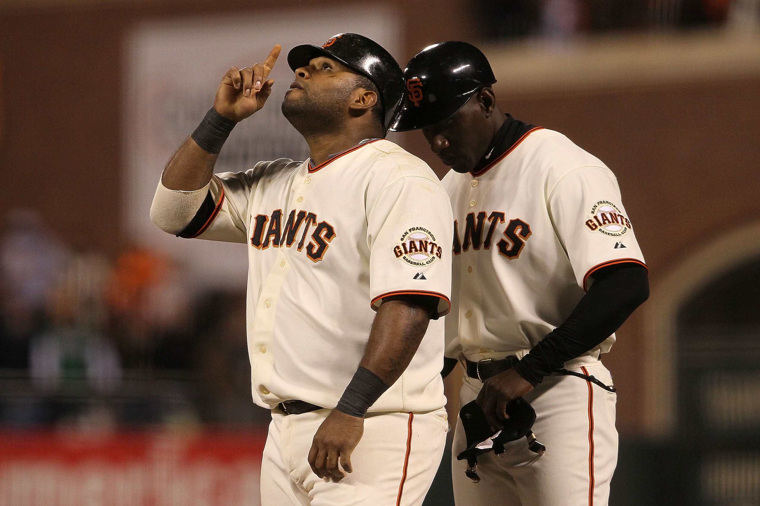 SAN FRANCISCO - OCTOBER 21: Pablo Sandoval #48 of the San Francisco Giants reacts after hitting a single in the sixth inning while taking on the Philadelphia Phillies in Game Five of the NLCS during the 2010 MLB Playoffs at AT&T Park on October 21, 2010 SAN FRANCISCO - OCTOBER 21: Pablo Sandoval #48 of the San Francisco Giants reacts after hitting a single in the sixth inning while taking on the Philadelphia Phillies in Game Five of the NLCS during the 2010 MLB Playoffs at AT&T Park on October 21, 2010