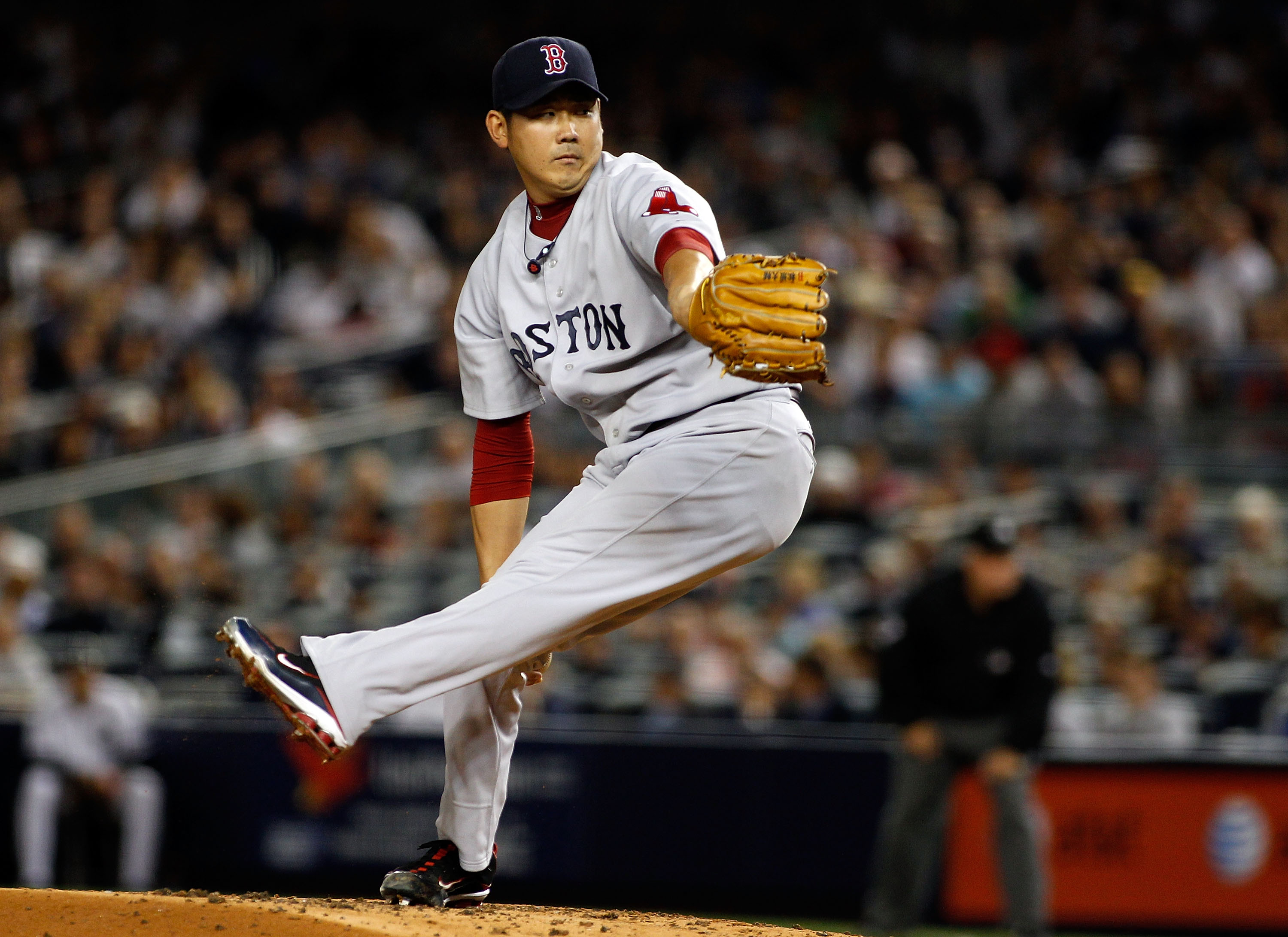 Boston Red Sox pitcher Daisuke Matsuzaka delivers a pitch during