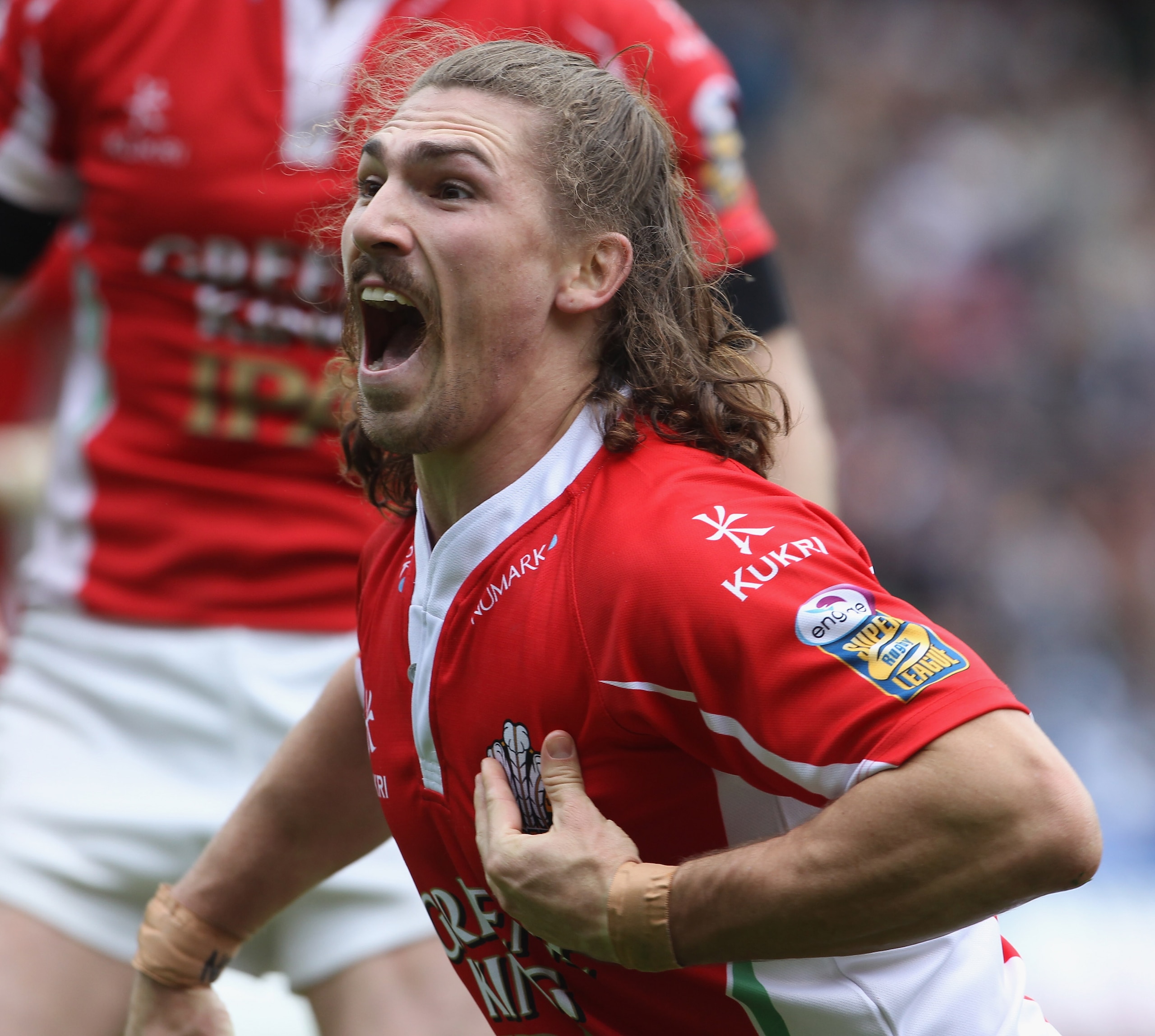 EDINBURGH, SCOTLAND - MAY 01:  Jarrod Sammut of Crusaders RL celebrates his try against Bradford Bulls during the Engage Rugby Super League Magic Weekend match between Bradford Bulls and Crusaders RL at Murrayfield on May 1, 2010 in Edinburgh, Scotland.
