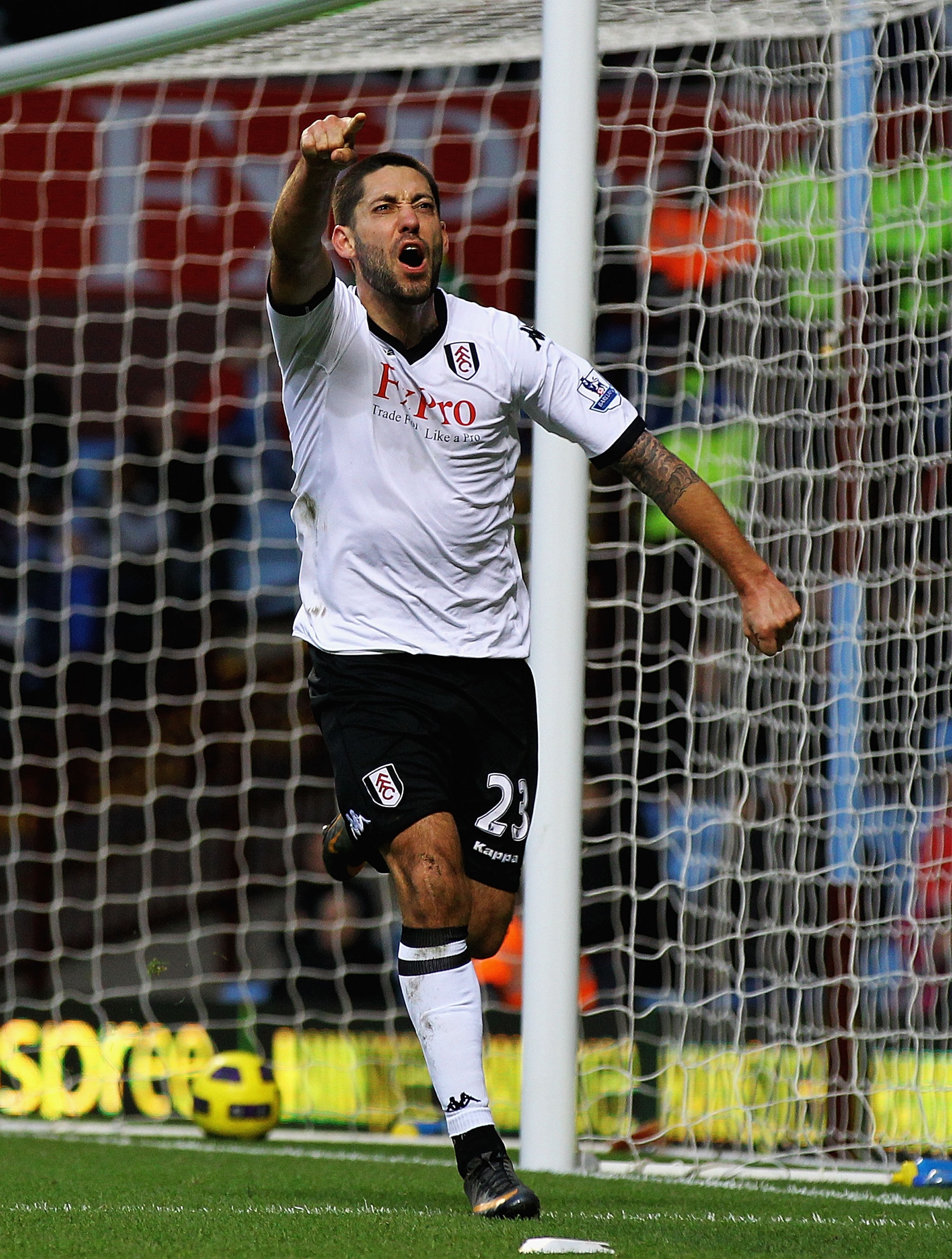 BIRMINGHAM, ENGLAND - FEBRUARY 05: Clint Dempsey of Fulham celebrates his goal during the Barclays Premier League match between Aston Villa and Fulham at Villa Park on February 5, 2011 in Birmingham, England. (Photo by Matthew Lewis/Getty Images) BIRMINGHAM, ENGLAND - FEBRUARY 05: Clint Dempsey of Fulham celebrates his goal during the Barclays Premier League match between Aston Villa and Fulham at Villa Park on February 5, 2011 in Birmingham, England. (Photo by Matthew Lewis/Getty Images)