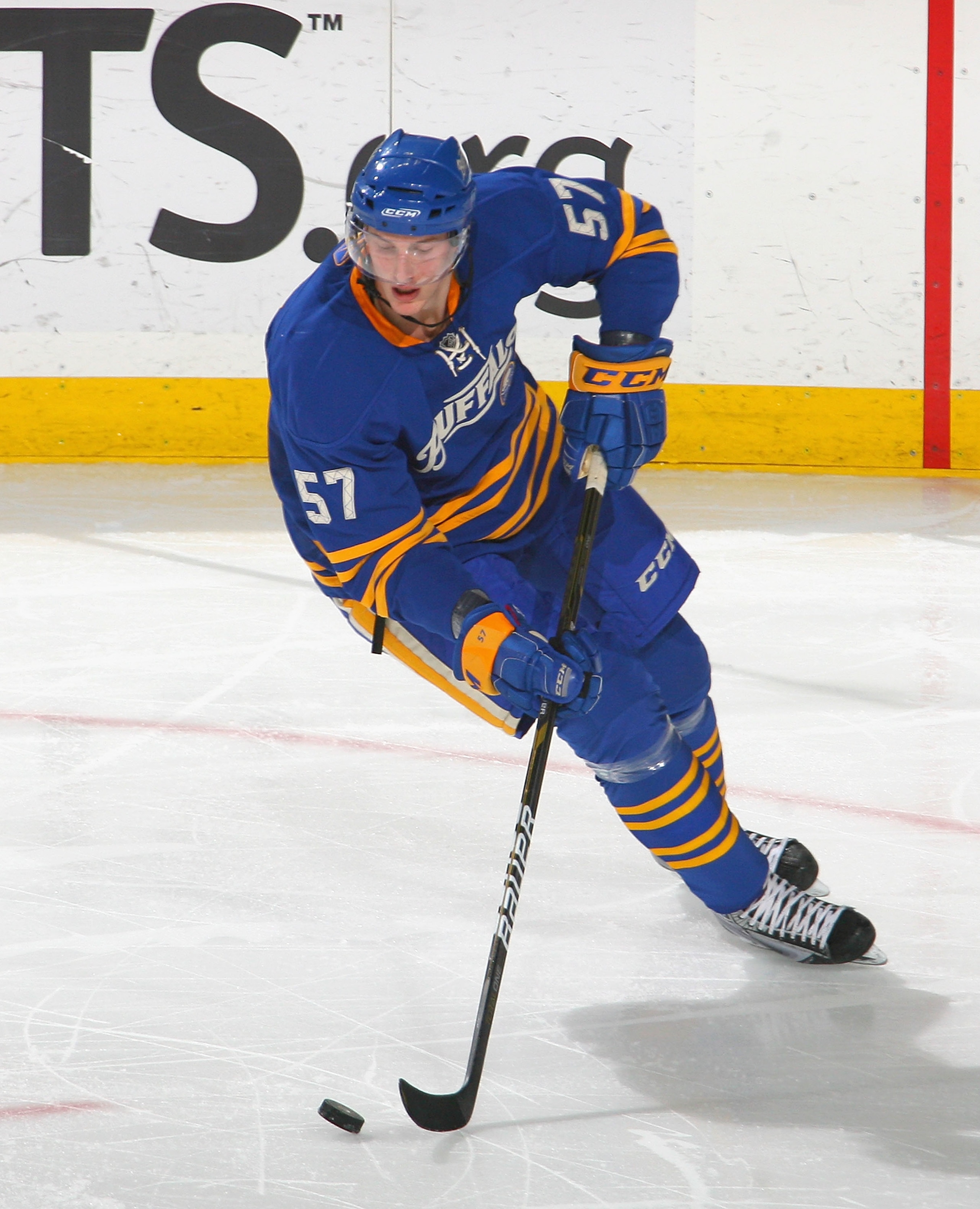 BUFFALO, NY - DECEMBER 11: Tyler Myers #57 of the Buffalo Sabres skates against the Pittsburgh Penguins at HSBC Arena on December 11, 2010 in Buffalo, New York. Pittsburgh won 5-2.  (Photo by Rick Stewart/Getty Images)