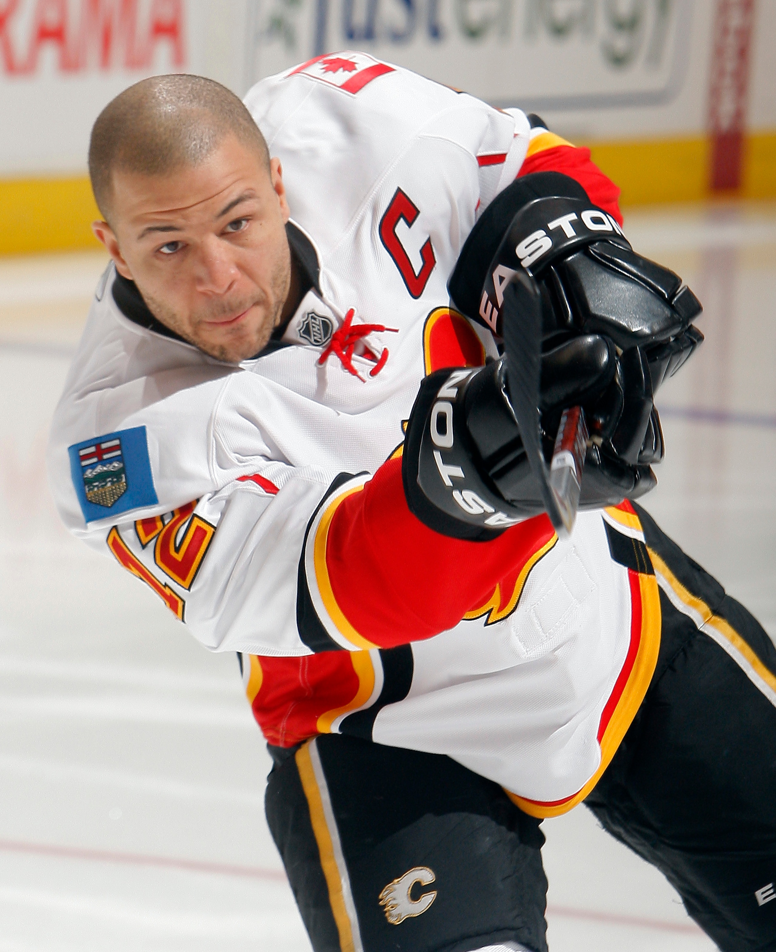 TORONTO, CANADA - JANUARY 15: Jarome Iginla #12 of the Calgary Flames shoots during warmup before game action against the Toronto Maple Leafs at the Air Canada Centre January 15, 2011 in Toronto, Ontario, Canada. (Photo by Abelimages/Getty Images) TORONTO, CANADA - JANUARY 15: Jarome Iginla #12 of the Calgary Flames shoots during warmup before game action against the Toronto Maple Leafs at the Air Canada Centre January 15, 2011 in Toronto, Ontario, Canada. (Photo by Abelimages/Getty Images)