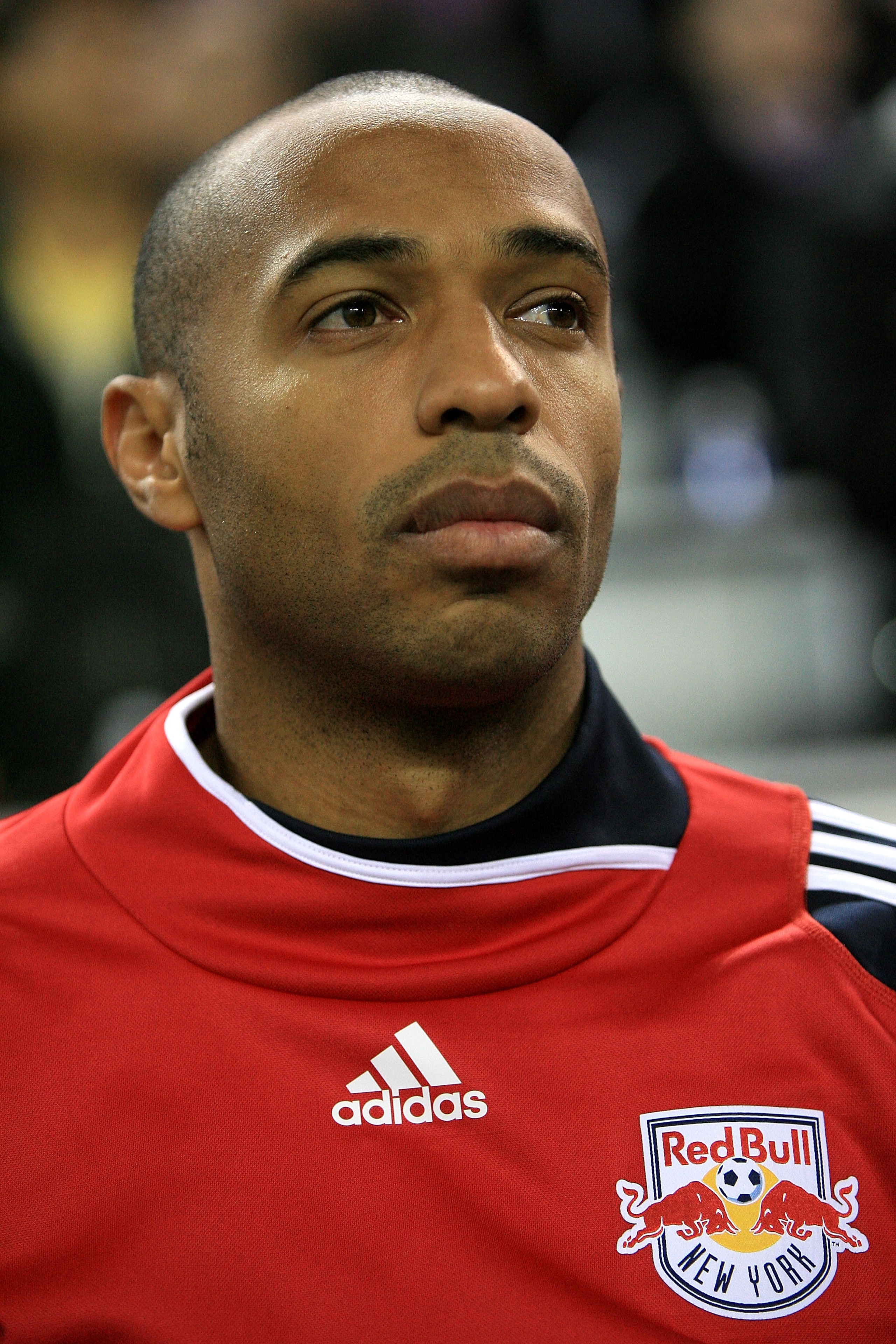 HARRISON, NJ - NOVEMBER 04: Thierry Henry #14 of the New York Red Bulls stands for the national anthem prior to the match against the San Jose Earthquakes during the second leg of the of the MLS playoffs at Red Bull Arena on November 4, 2010 in Harrison, HARRISON, NJ - NOVEMBER 04: Thierry Henry #14 of the New York Red Bulls stands for the national anthem prior to the match against the San Jose Earthquakes during the second leg of the of the MLS playoffs at Red Bull Arena on November 4, 2010 in Harrison,
