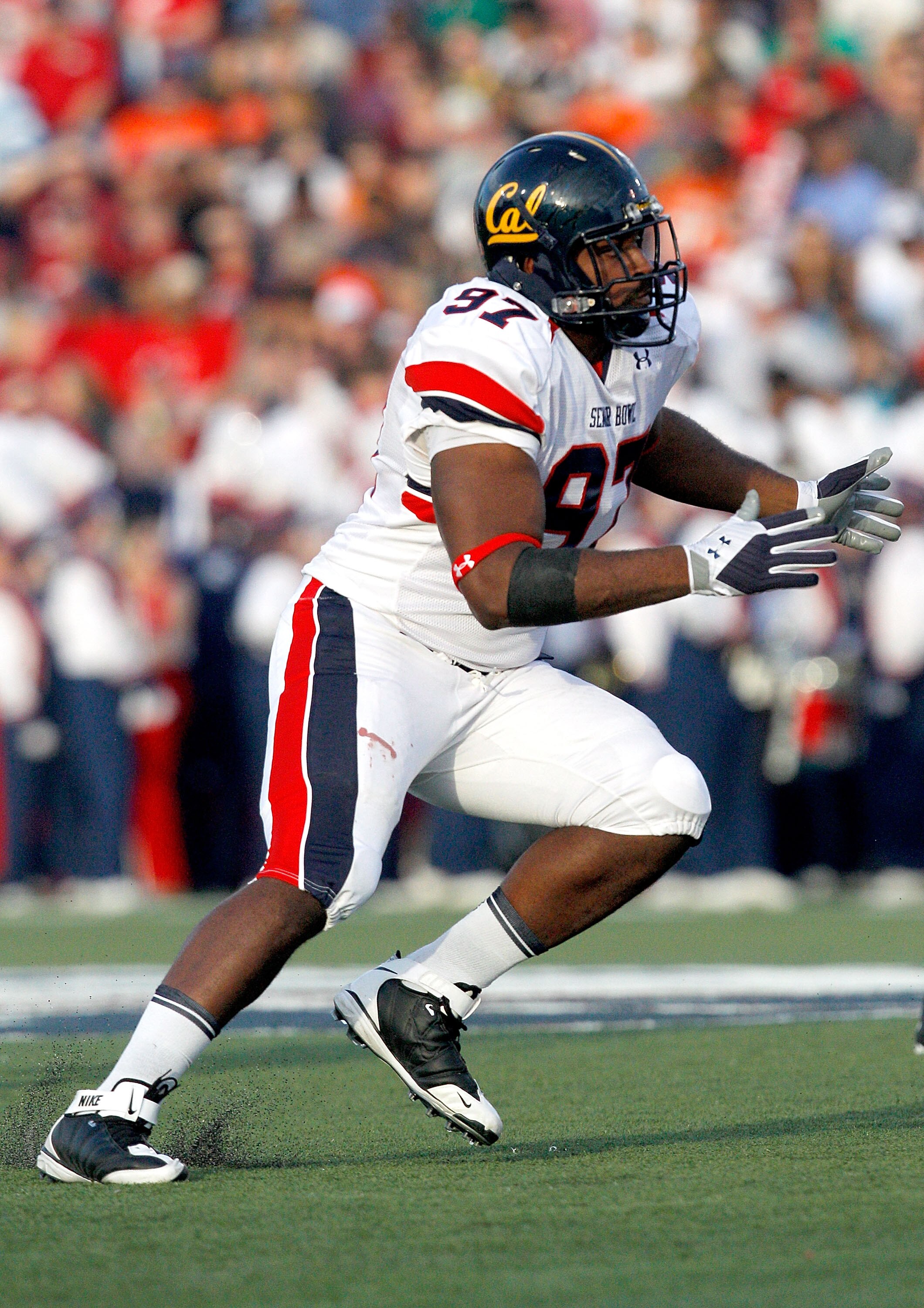 MOBILE, AL - JANUARY 29:Defensive lineman Cameron Jordan #97 of the North Team during  the Under Armour Senior Bowl on January 29, 2011 at Ladd-Pebbles Stadium in Mobile, Alabama. (Photo by Sean Gardner/Getty Images for Under Armour)