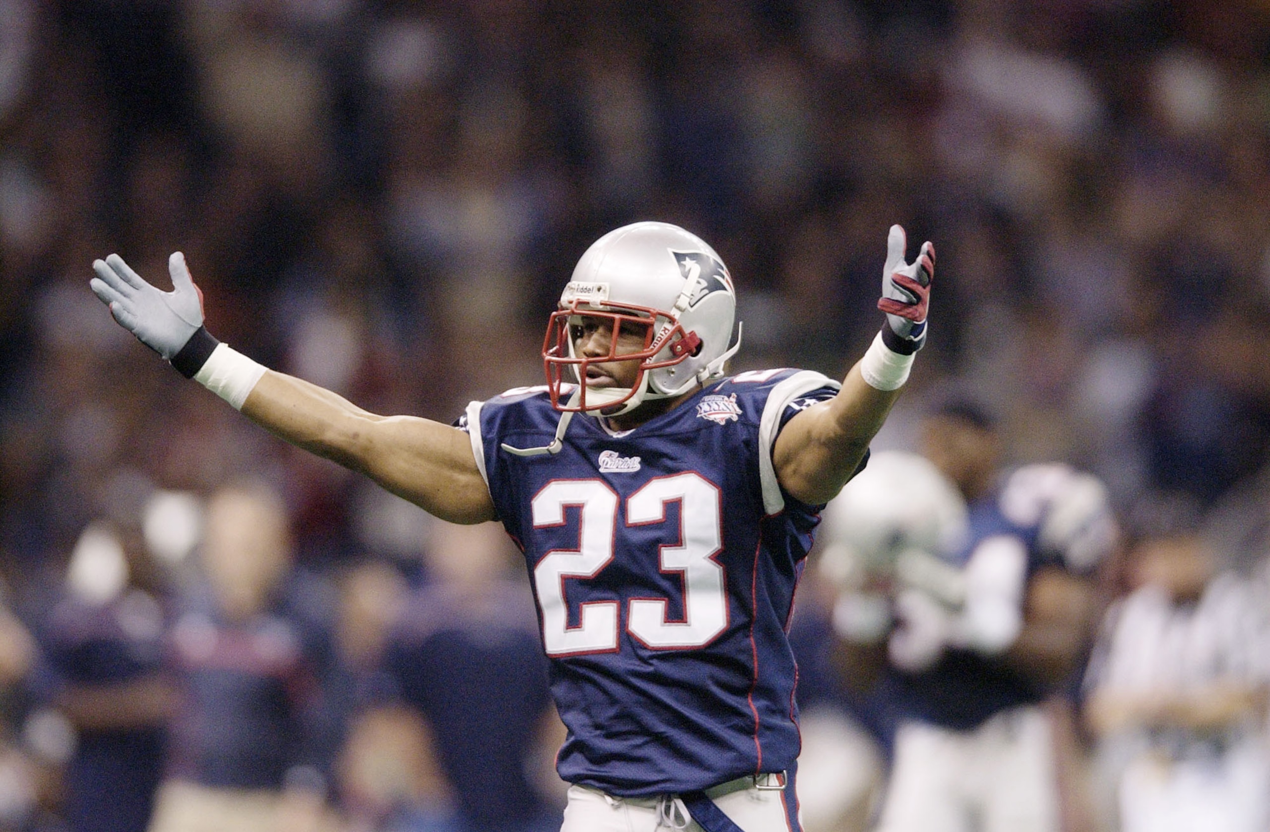 03 Feb 2002: Antwan Harris of the New England Patriots reacts during the game against the St.Louis Rams at Superbowl XXXVI at the Superdome in New Orleans, Louisiana. The Patriots won 20-17, with a 48-yard field goal by kicker Adam Vinatieri with 10 se 03 Feb 2002: Antwan Harris of the New England Patriots reacts during the game against the St.Louis Rams at Superbowl XXXVI at the Superdome in New Orleans, Louisiana. The Patriots won 20-17, with a 48-yard field goal by kicker Adam Vinatieri with 10 se