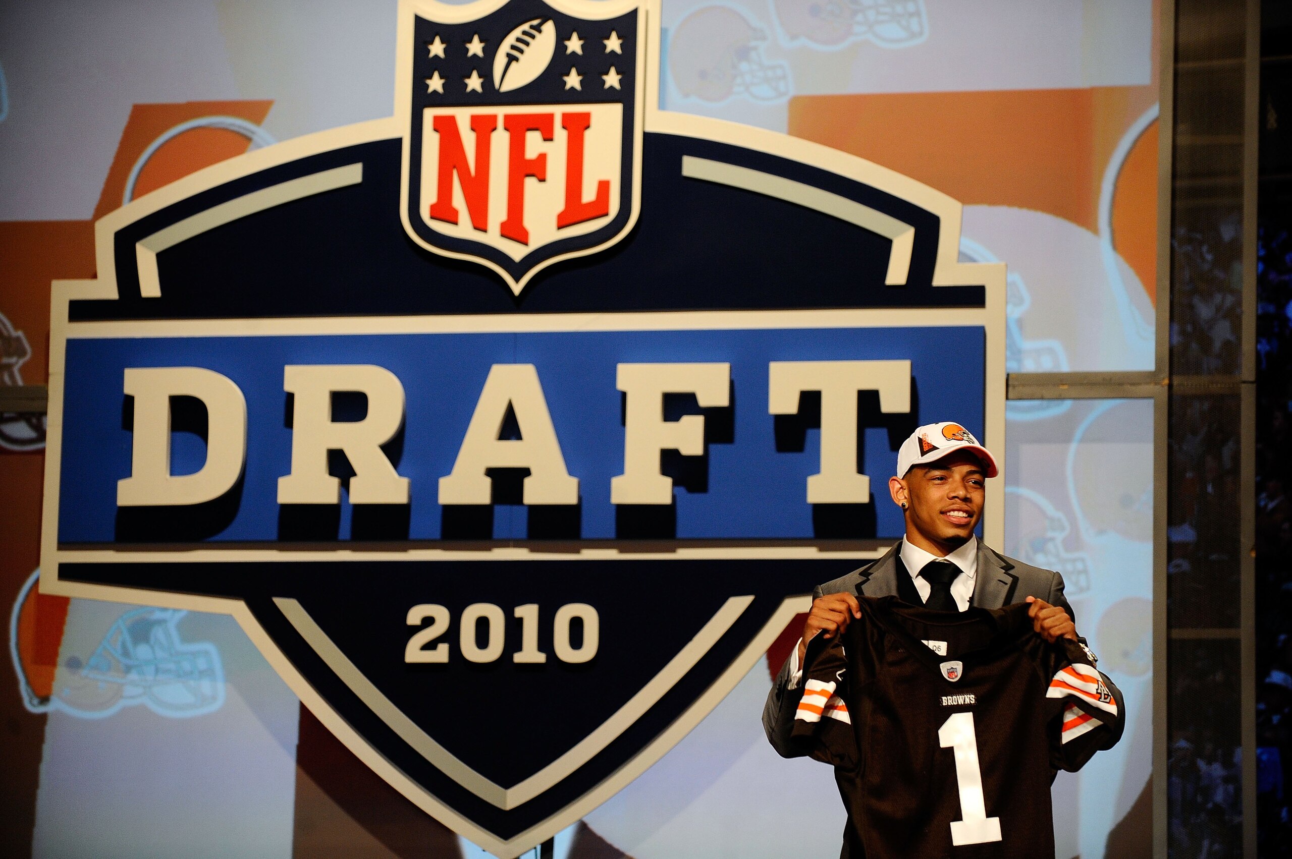 NEW YORK - APRIL 22: Joe Haden from the Florida Gators holds up a Cleveland Browns jersey after the Browns selected Haden number 7 overall during the first round of the 2010 NFL Draft at Radio City Music Hall on April 22, 2010 in New York City. (Photo b NEW YORK - APRIL 22: Joe Haden from the Florida Gators holds up a Cleveland Browns jersey after the Browns selected Haden number 7 overall during the first round of the 2010 NFL Draft at Radio City Music Hall on April 22, 2010 in New York City. (Photo b