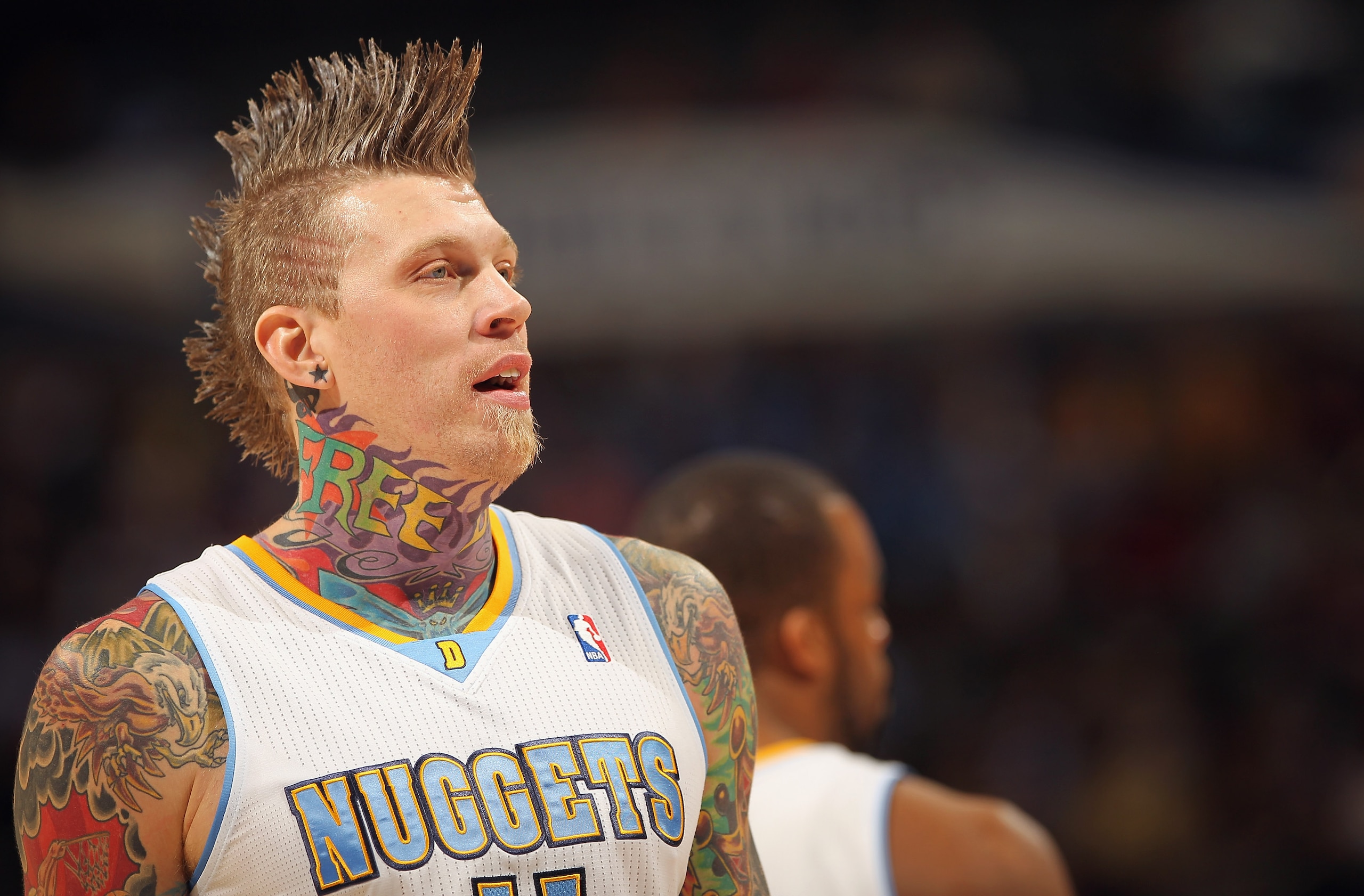 DENVER - DECEMBER 28:  Chris Andersen #11 of the Denver Nuggets looks on as he awaits a free throw against the Portland Trail Blazers at Pepsi Center on December 28, 2010 in Denver, Colorado. The Nuggets defeated the Blazers 95-77. NOTE TO USER: User expr