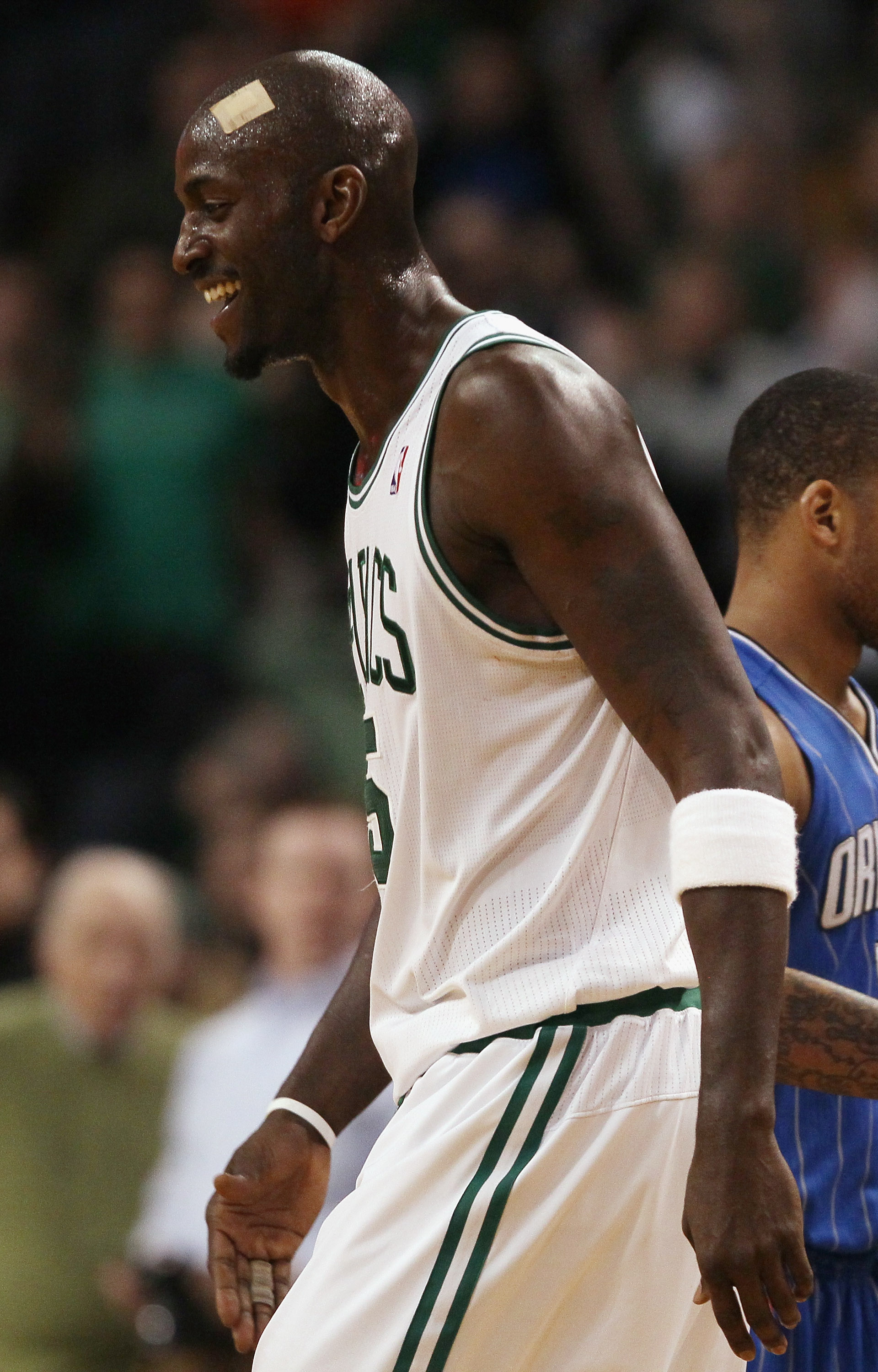 BOSTON, MA - FEBRUARY 06:  Kevin Garnett #5 of the Boston Celtics celebrates the win over the Orlando Magic on February 6, 2011 at the TD Garden in Boston, Massachusetts. The Celtics defeated the Magic 91-80. NOTE TO USER: User expressly acknowledges and 