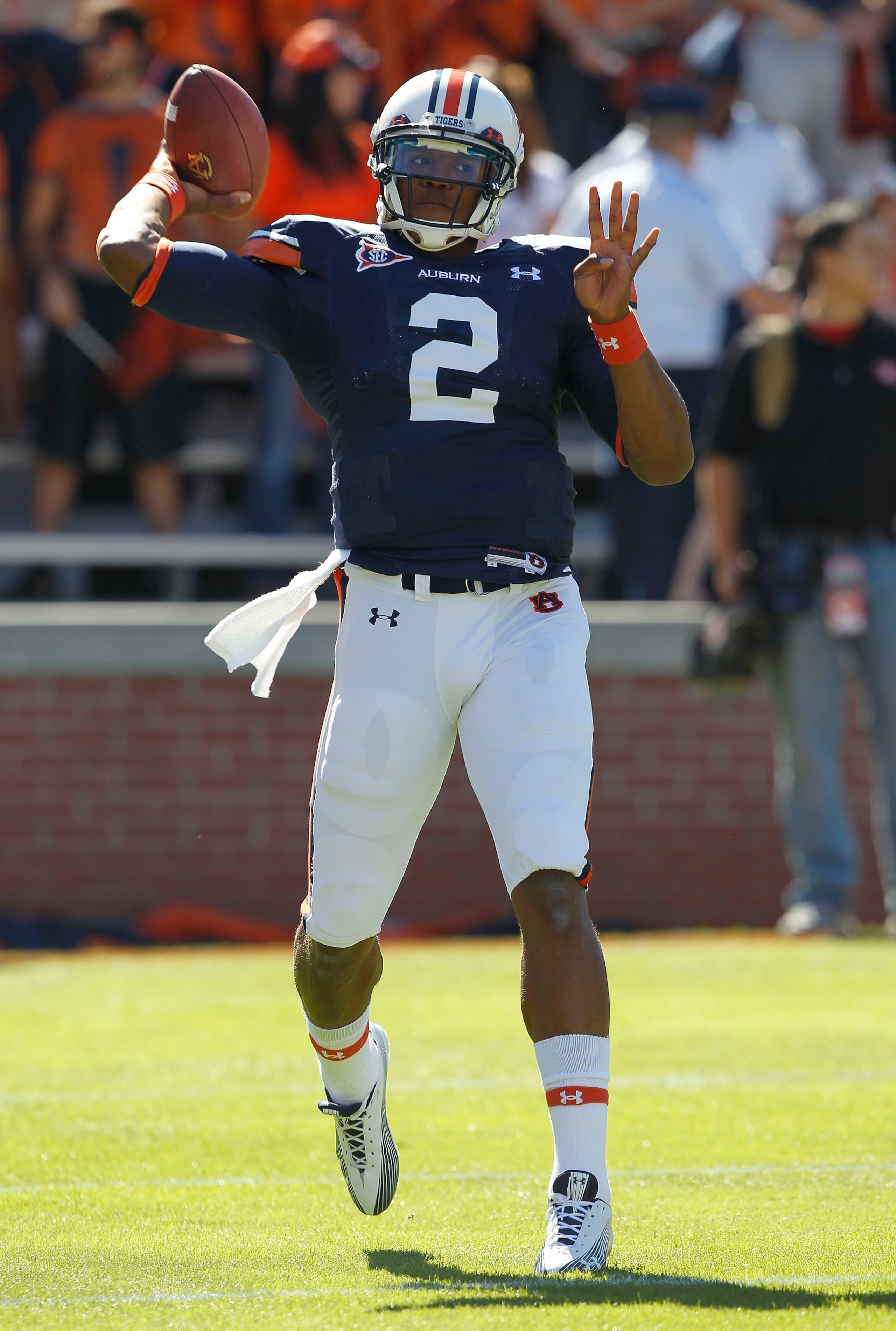 AUBURN, AL - OCTOBER 16: Quarterback Cam Newton #2 of the Auburn Tigers throws a practice pass before the game against the Arkansas Razorbacks at Jordan-Hare Stadium on October 16, 2010 in Auburn, Alabama. (Photo by Mike Zarrilli/Getty Images) AUBURN, AL - OCTOBER 16: Quarterback Cam Newton #2 of the Auburn Tigers throws a practice pass before the game against the Arkansas Razorbacks at Jordan-Hare Stadium on October 16, 2010 in Auburn, Alabama. (Photo by Mike Zarrilli/Getty Images)