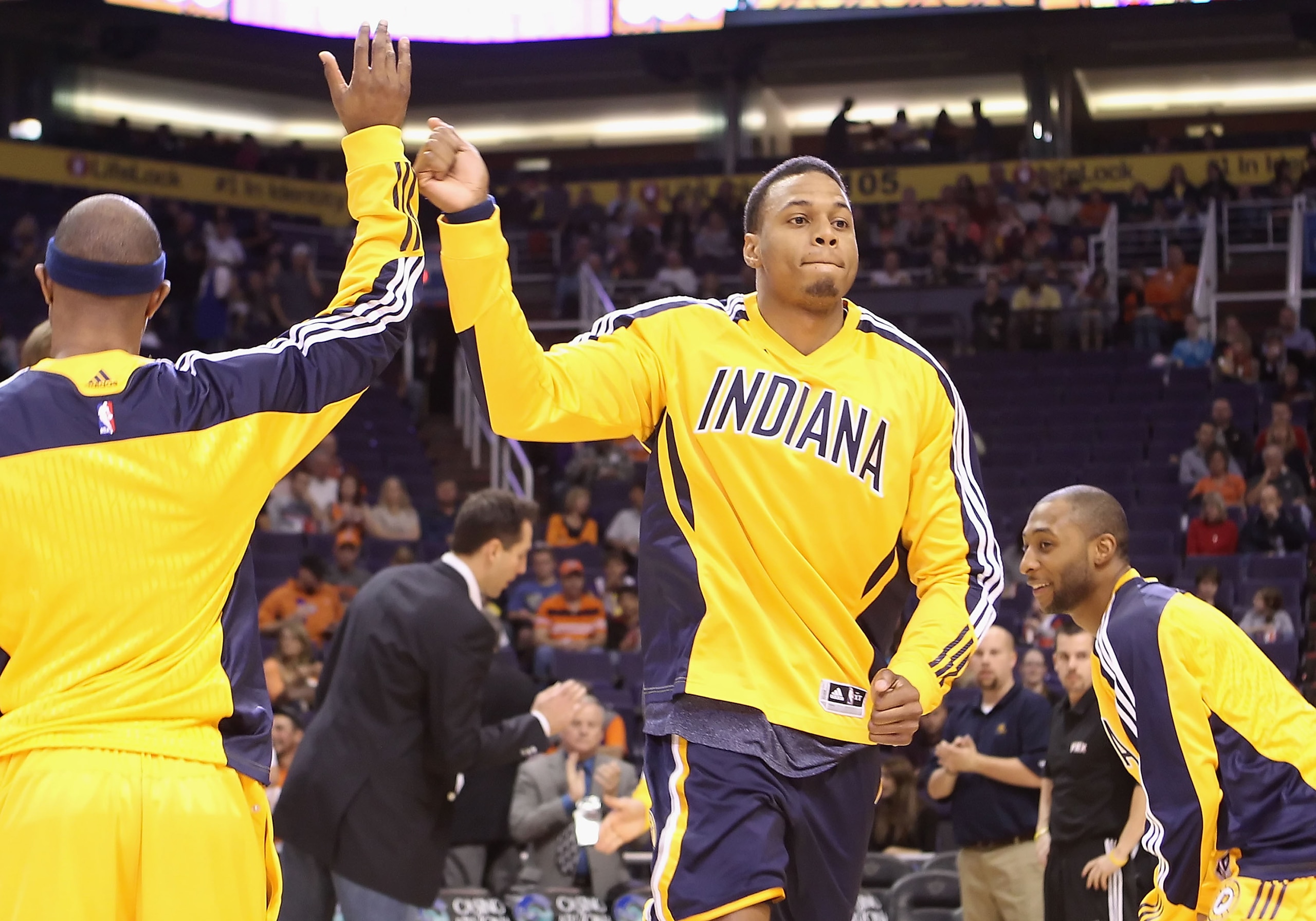 PHOENIX - DECEMBER 03:  Brandon Rush #25 of the Indiana Pacers is introduced before the NBA game against the Phoenix Suns at US Airways Center on December 3, 2010 in Phoenix, Arizona. NOTE TO USER: User expressly acknowledges and agrees that, by downloadi