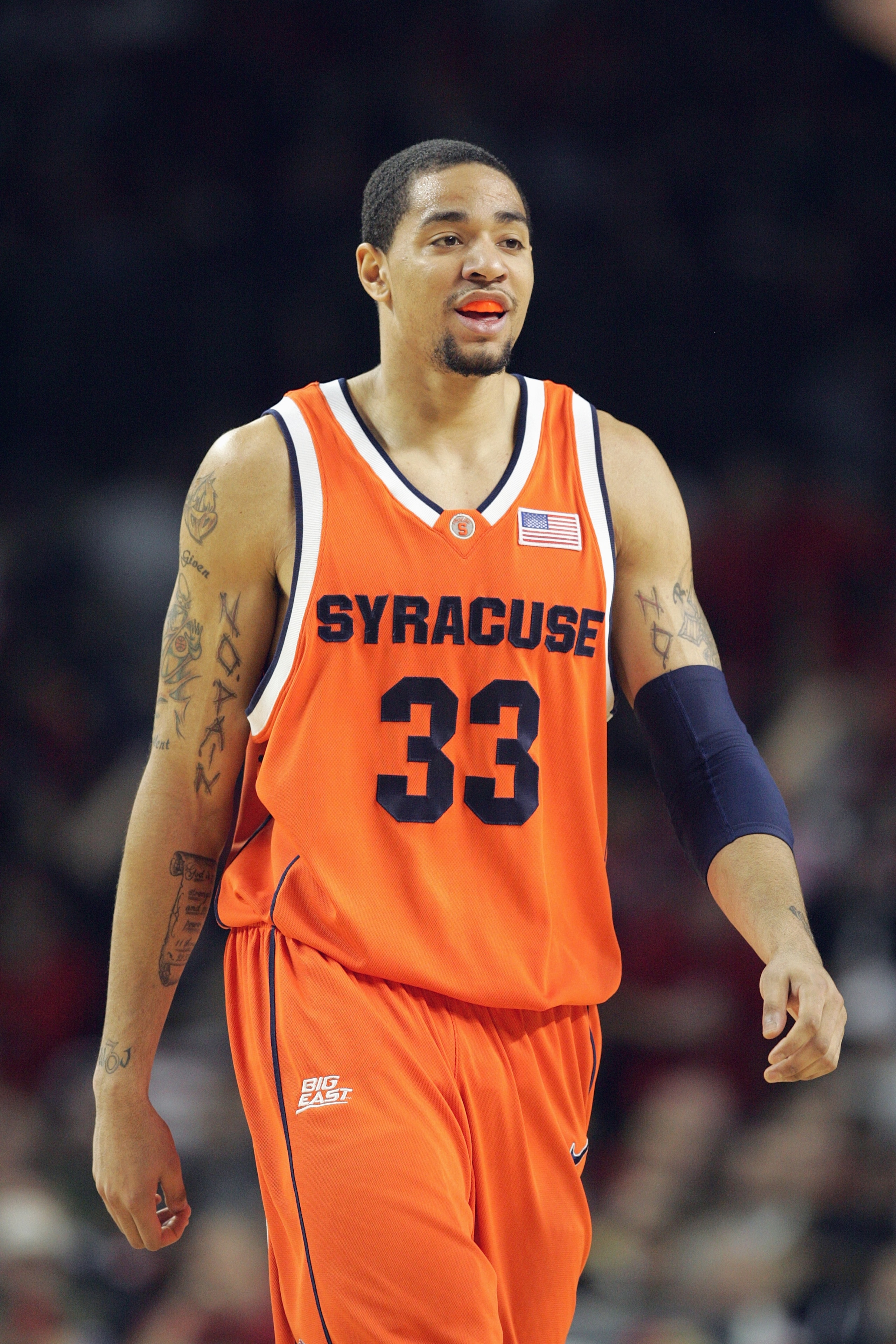 LOUISVILLE, KY - JANUARY 27: Terrence Roberts #33of the Syracuse Orange walks on the court against the Louisville Cardinals during the game on January 27, 2007 at Freedom Hall in Louisville, Kentucky. Louisville won 76-71. (Photo by Andy Lyons/Getty Image
