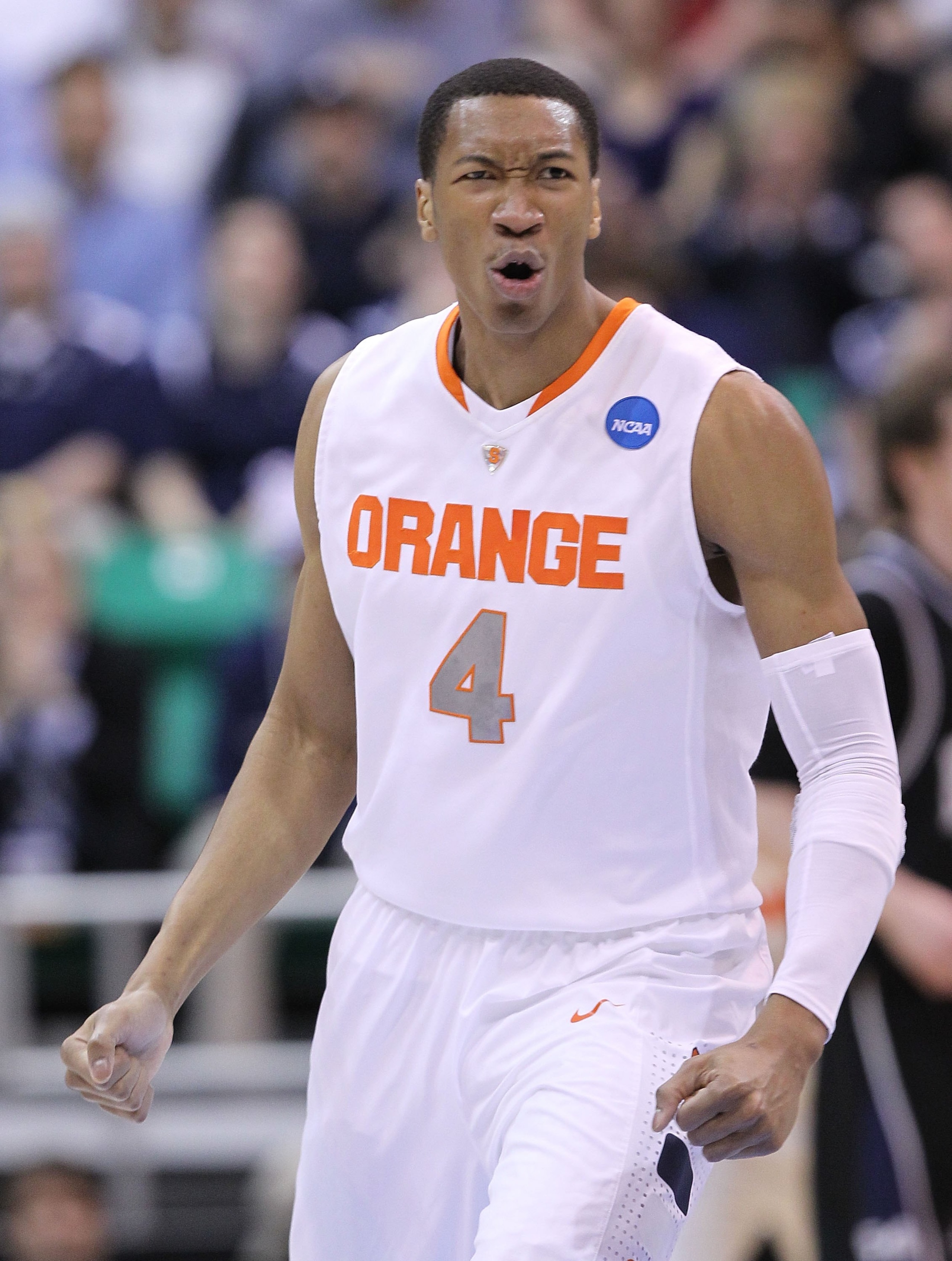 SALT LAKE CITY - MARCH 25:  Wesley Johnson #4 of the Syracuse Orange in action against the Butler Bulldogs during the west regional semifinal of the 2010 NCAA men's basketball tournament at the Energy Solutions Arena on March 25, 2010 in Salt Lake City, U