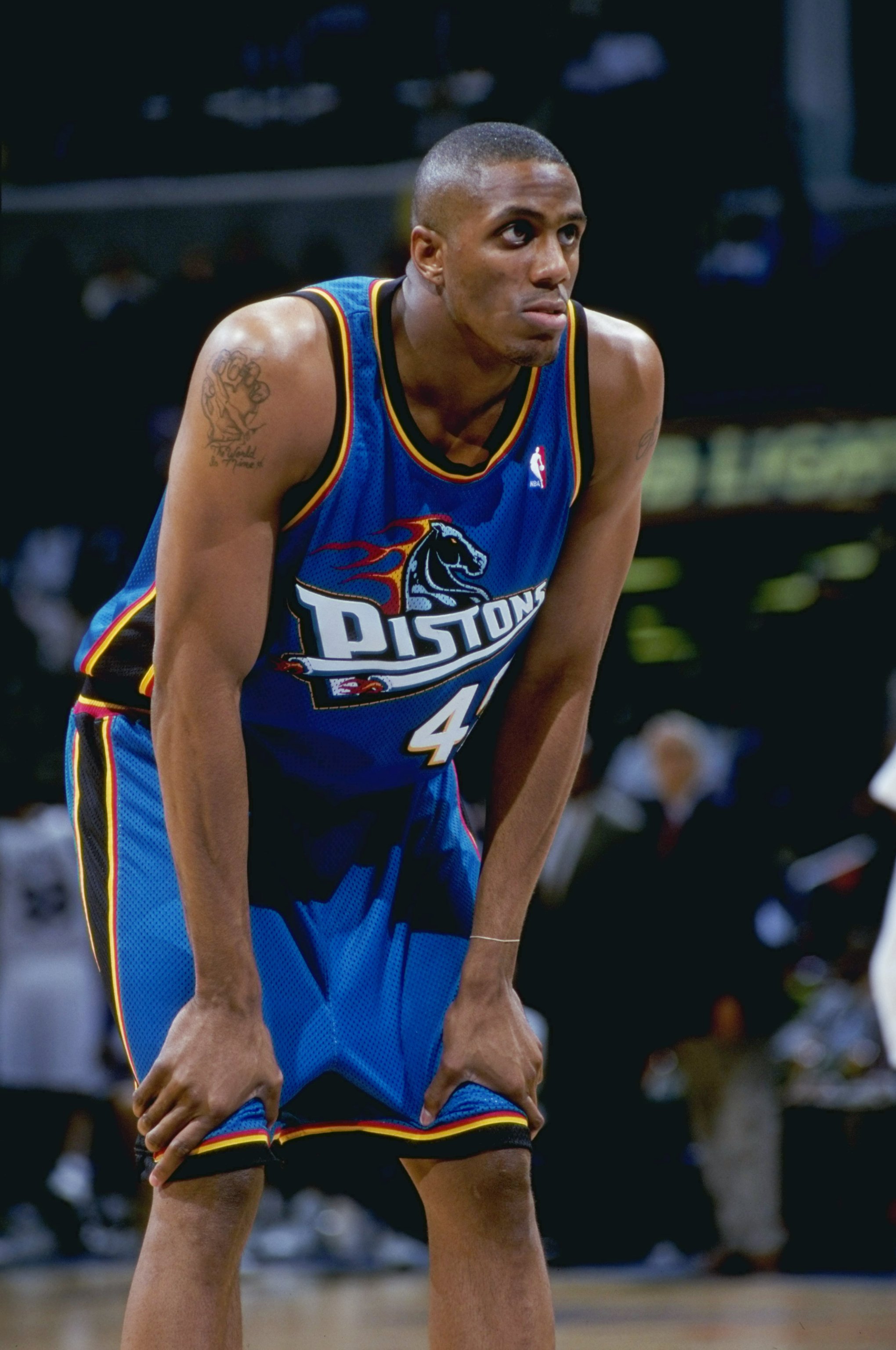 10 Mar 1999:  Korleone Young #45 of the Detroit Pistons looking on during the game against the Washington Wizards at the MCI Center in Washington, D.C. The Wizards defeated the Pistons 97-87.   Mandatory Credit: Doug Pensinger  /Allsport