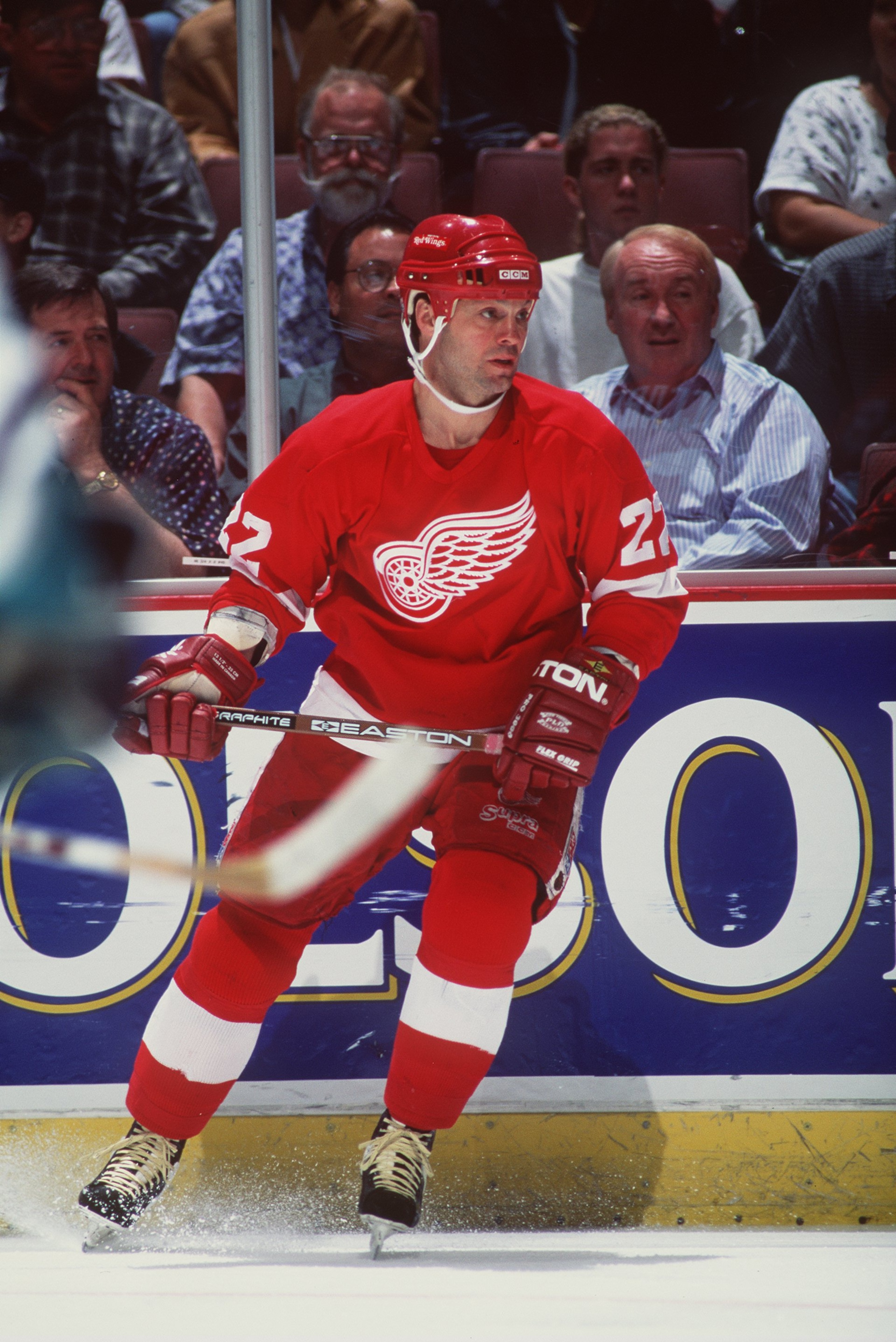 5 Apr 1996:  Forward Dino Ciccarelli of the Detroit Red Wings in action on the ice during the Red Wings 2-2 tie with the Anaheim Mighty Ducks at the Pond in Anaheim, California.   Mandatory Credit: Jamie Squire/Allsport