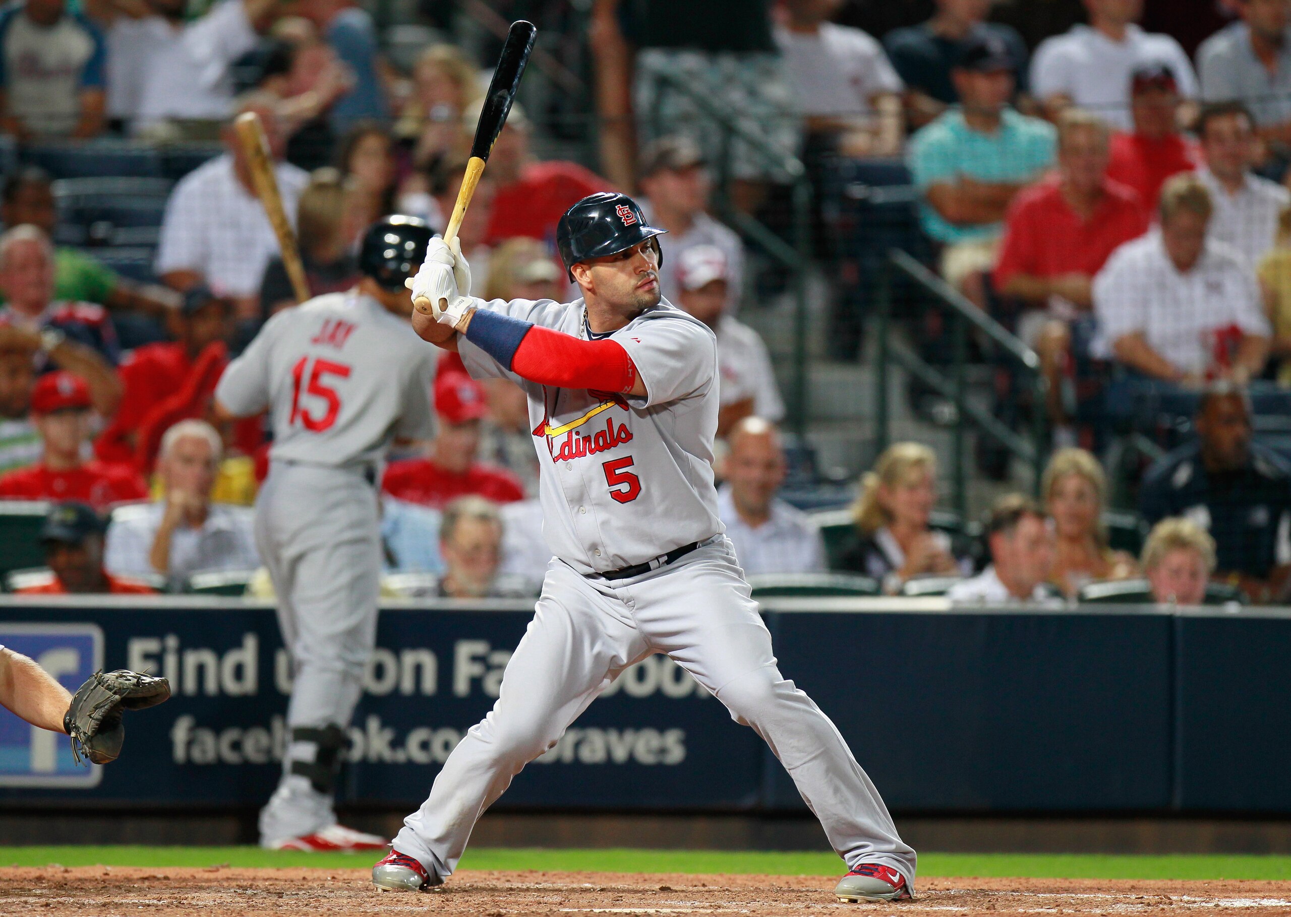 ATLANTA - SEPTEMBER 09: Albert Pujols #5 of the St. Louis Cardinals against the Atlanta Braves at Turner Field on September 9, 2010 in Atlanta, Georgia. (Photo by Kevin C. Cox/Getty Images) ATLANTA - SEPTEMBER 09: Albert Pujols #5 of the St. Louis Cardinals against the Atlanta Braves at Turner Field on September 9, 2010 in Atlanta, Georgia. (Photo by Kevin C. Cox/Getty Images)