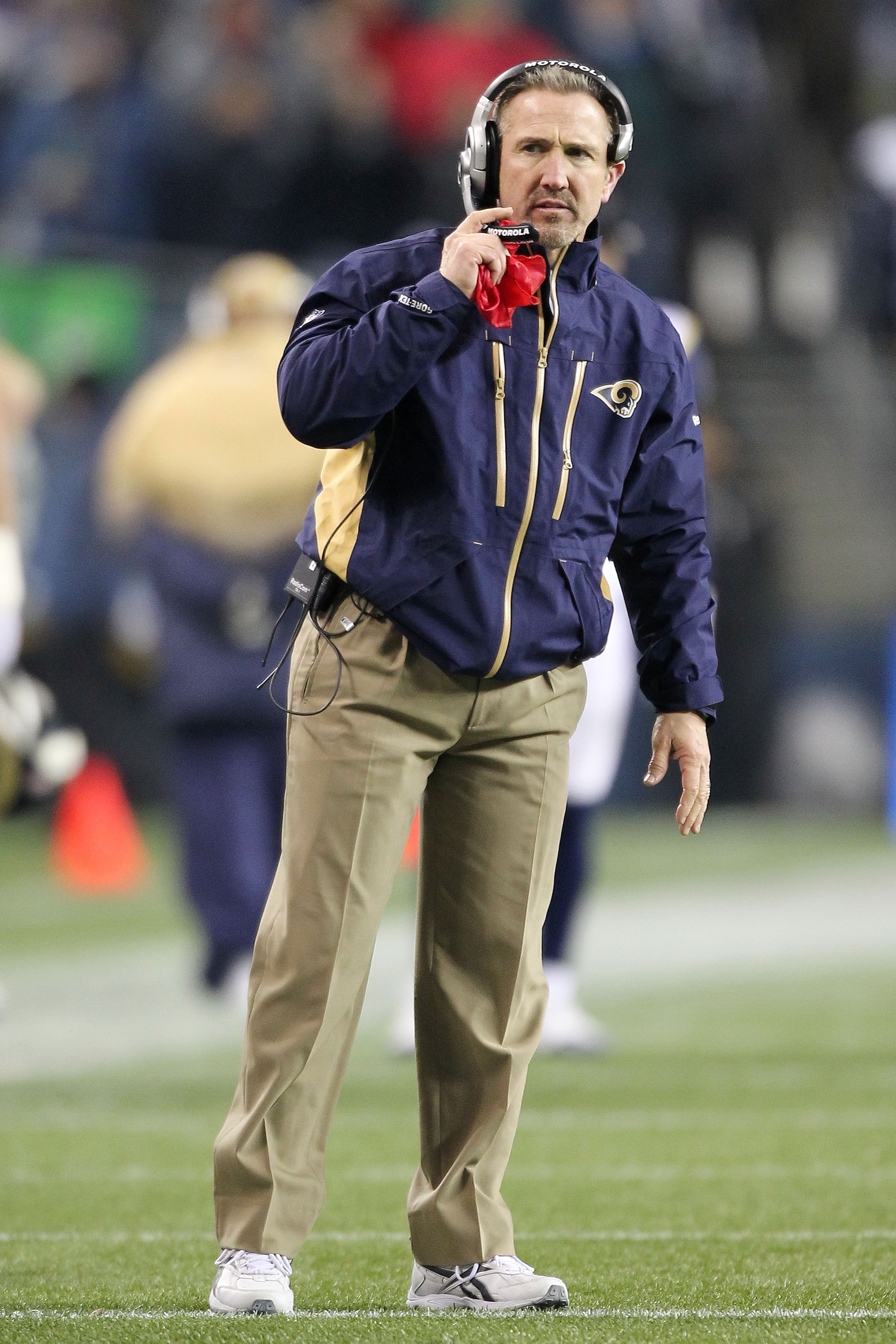 SEATTLE, WA - JANUARY 02: Head coach Steve Spagnuolo of the St. Louis Rams stands on the field during their game against the Seattle Seahawks at Qwest Field on January 2, 2011 in Seattle, Washington. (Photo by Otto Greule Jr/Getty Images) SEATTLE, WA - JANUARY 02: Head coach Steve Spagnuolo of the St. Louis Rams stands on the field during their game against the Seattle Seahawks at Qwest Field on January 2, 2011 in Seattle, Washington. (Photo by Otto Greule Jr/Getty Images)
