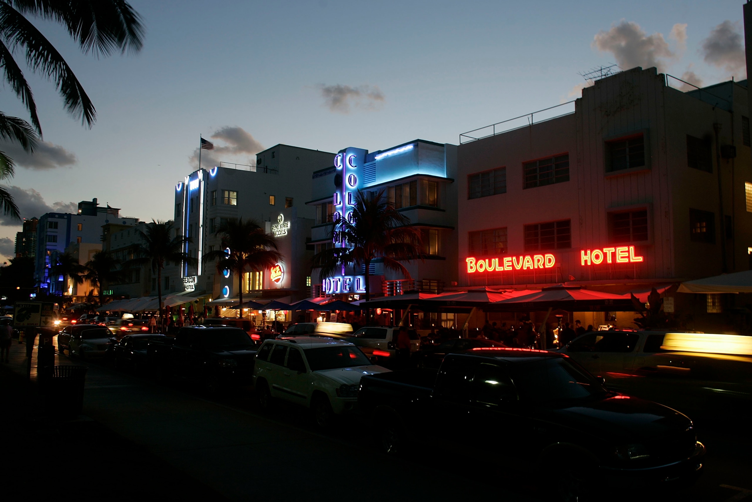 MIAMI BEACH, FL - JANUARY 26:  Art Deco buildings grace the famous Ocean Drive that many Super Bowl XLI tourists will be visiting, as seen January 26, 2007 in Miami Beach, Florida. Local businesses are hoping to cash in as the city of Miami prepares to ho