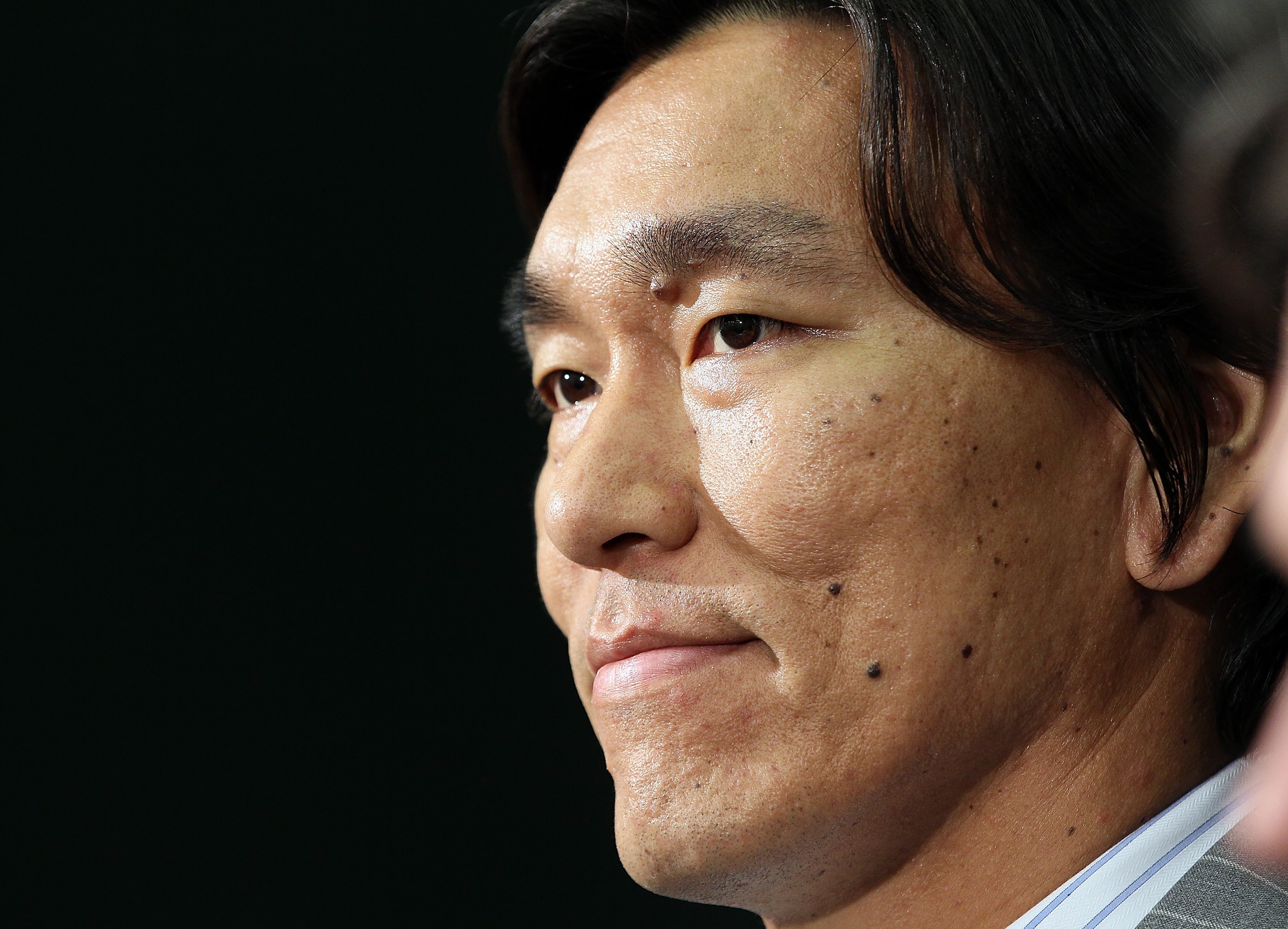 OAKLAND, CA - DECEMBER 14:  Hideki Matsui looks on during a press conference where he was introduced as the newest member of the Oakland Athletics at Oakland-Alameda County Coliseum on December 14, 2010 in Oakland, California.  The Oakland Athletics signe