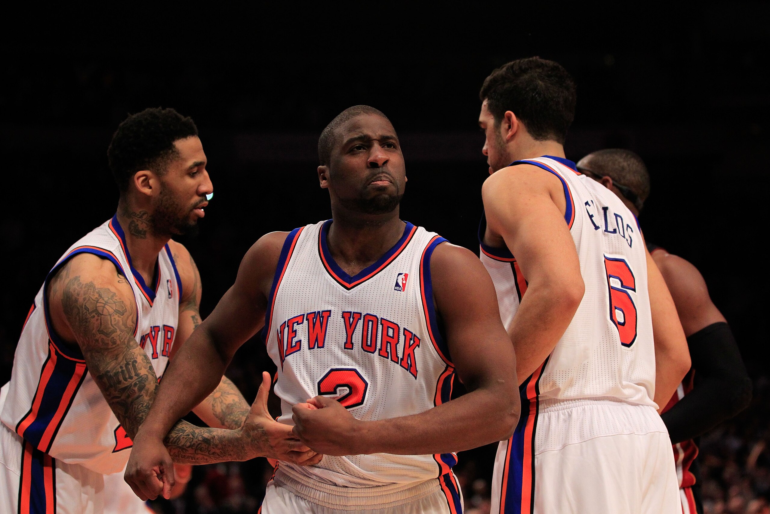NEW YORK, NY - JANUARY 27: Raymond Felton #2 of the New York Knicks reacts during the game against the Miami Heat at Madison Square Garden on January 27, 2011 in New York City. NOTE TO USER: User expressly acknowledges and agrees that, by downloading and NEW YORK, NY - JANUARY 27: Raymond Felton #2 of the New York Knicks reacts during the game against the Miami Heat at Madison Square Garden on January 27, 2011 in New York City. NOTE TO USER: User expressly acknowledges and agrees that, by downloading and