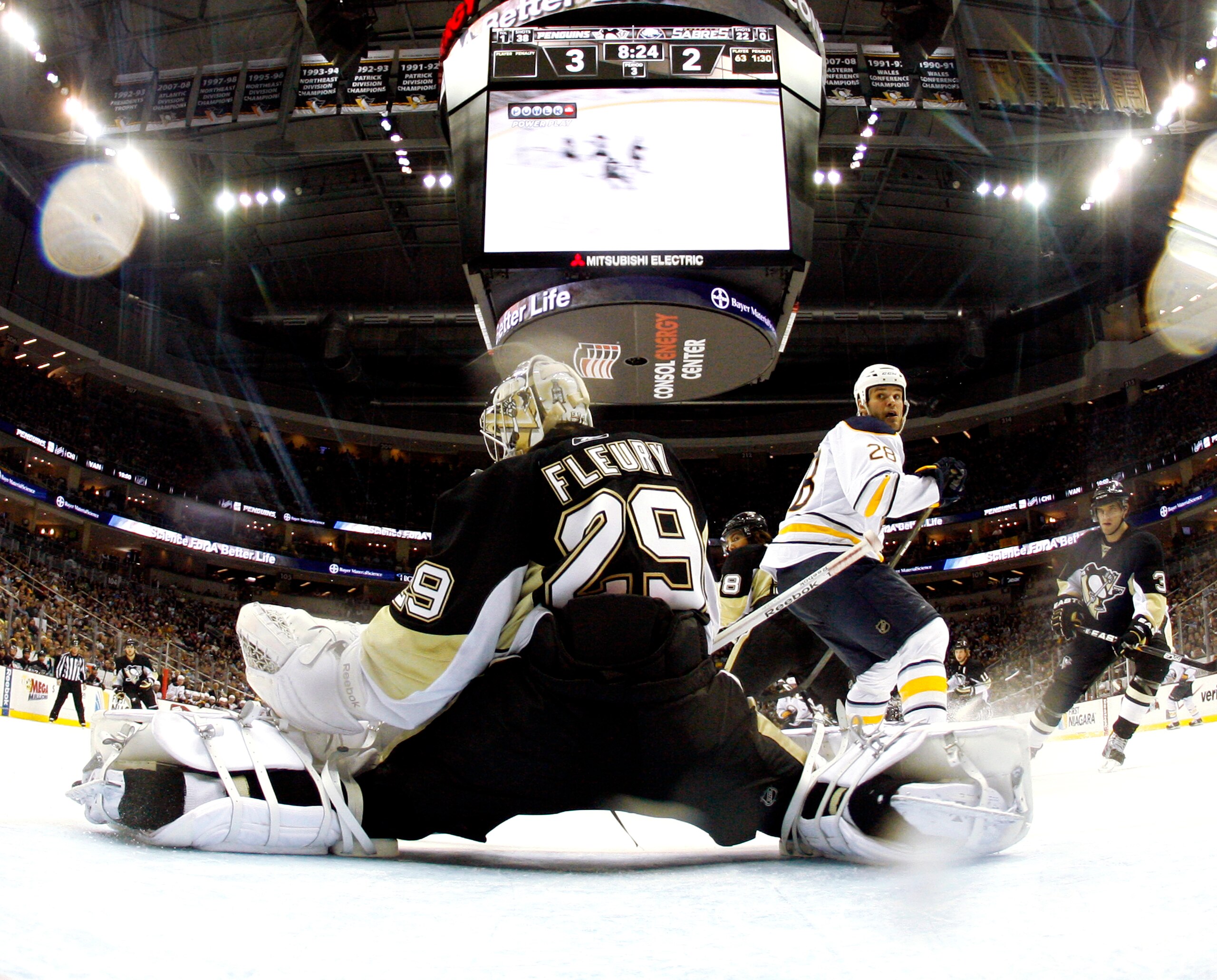 PITTSBURGH, PA - FEBRUARY 04: Marc-Andre Fleury #29 of the Pittsburgh Penguins makes a save against the Buffalo Sabres at Consol Energy Center on February 4, 2011 in Pittsburgh, Pennsylvania. The Penguins defeated Buffalo 3-2. (Photo by Justin K. Aller PITTSBURGH, PA - FEBRUARY 04: Marc-Andre Fleury #29 of the Pittsburgh Penguins makes a save against the Buffalo Sabres at Consol Energy Center on February 4, 2011 in Pittsburgh, Pennsylvania. The Penguins defeated Buffalo 3-2. (Photo by Justin K. Aller