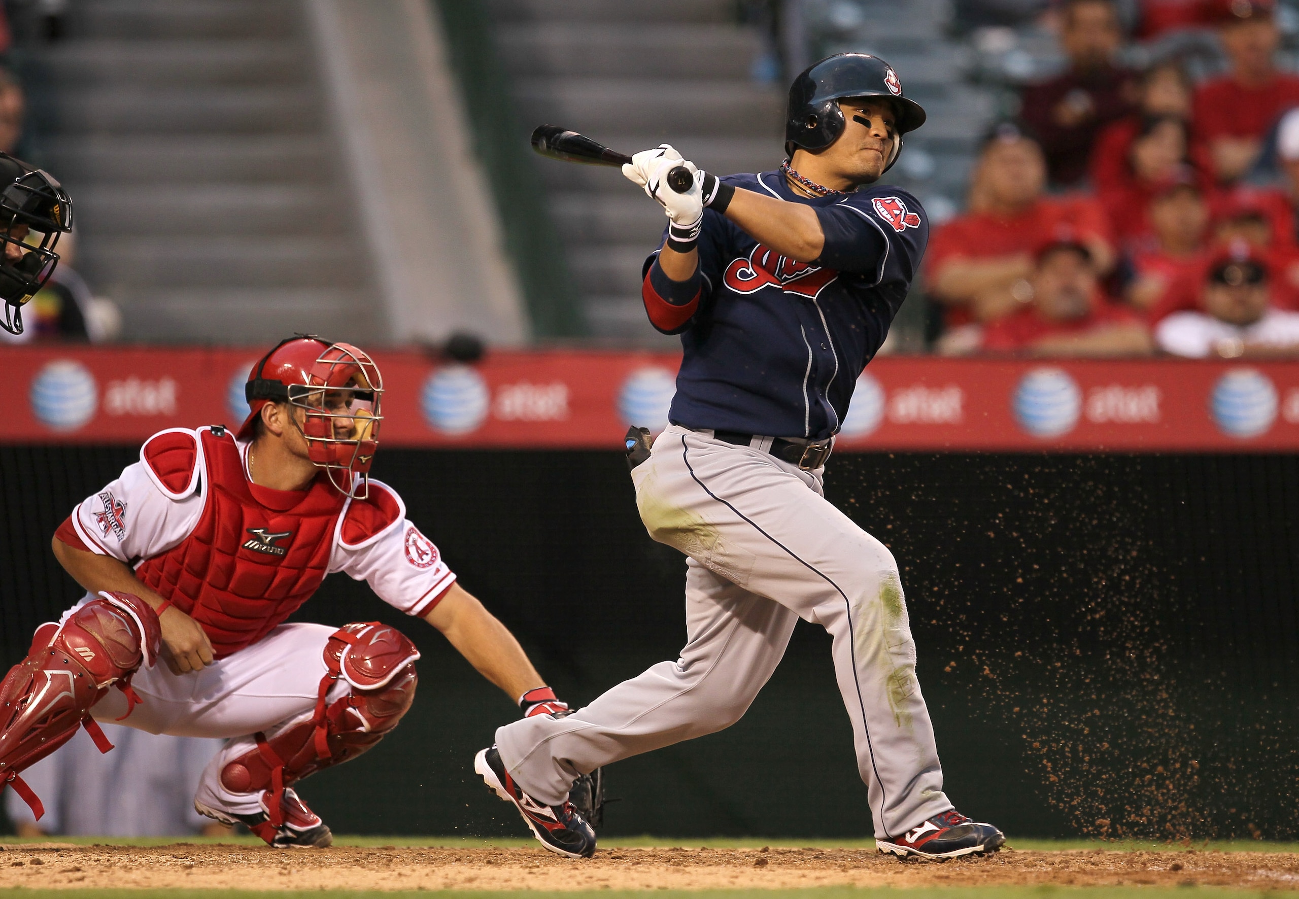 ANAHEIM, CA - SEPTEMBER 08:  Shin-Soo Choo #17 of the Cleveland Indian bats against the Los Angeles Angels of Anaheim on September 8, 2010 at Angel Stadium in Anaheim, California.   The Angels won 4-3 in 16 innings.  (Photo by Stephen Dunn/Getty Images)