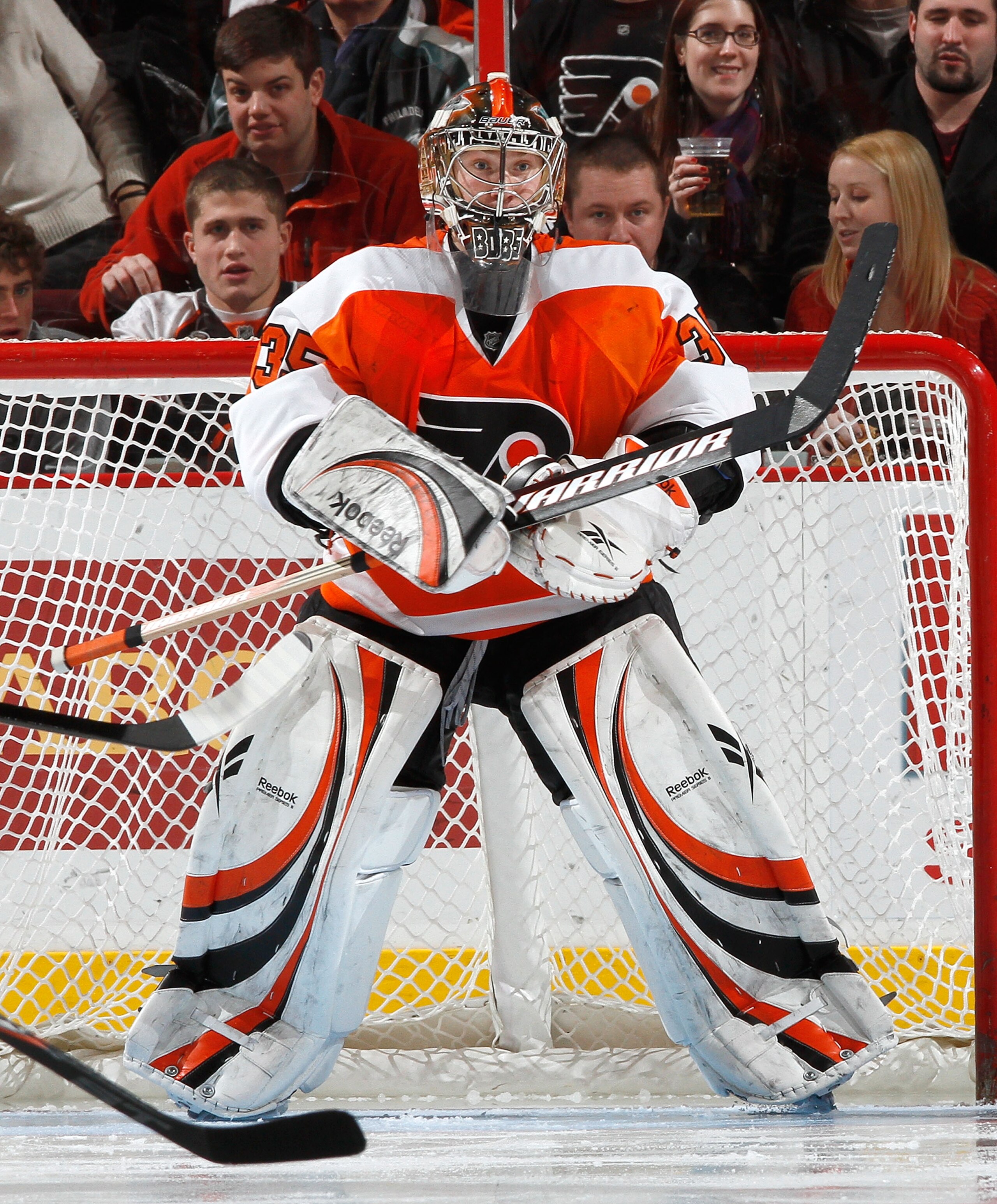 PHILADELPHIA, PA - FEBRUARY 03: Goalie Sergei Bobrovsky #35 of the Philadelphia Flyers waits for a shot during an NHL hockey game against the Nashville Predators at the Wells Fargo Center on February 3, 2011 in Philadelphia, Pennsylvania. (Photo by Paul PHILADELPHIA, PA - FEBRUARY 03: Goalie Sergei Bobrovsky #35 of the Philadelphia Flyers waits for a shot during an NHL hockey game against the Nashville Predators at the Wells Fargo Center on February 3, 2011 in Philadelphia, Pennsylvania. (Photo by Paul
