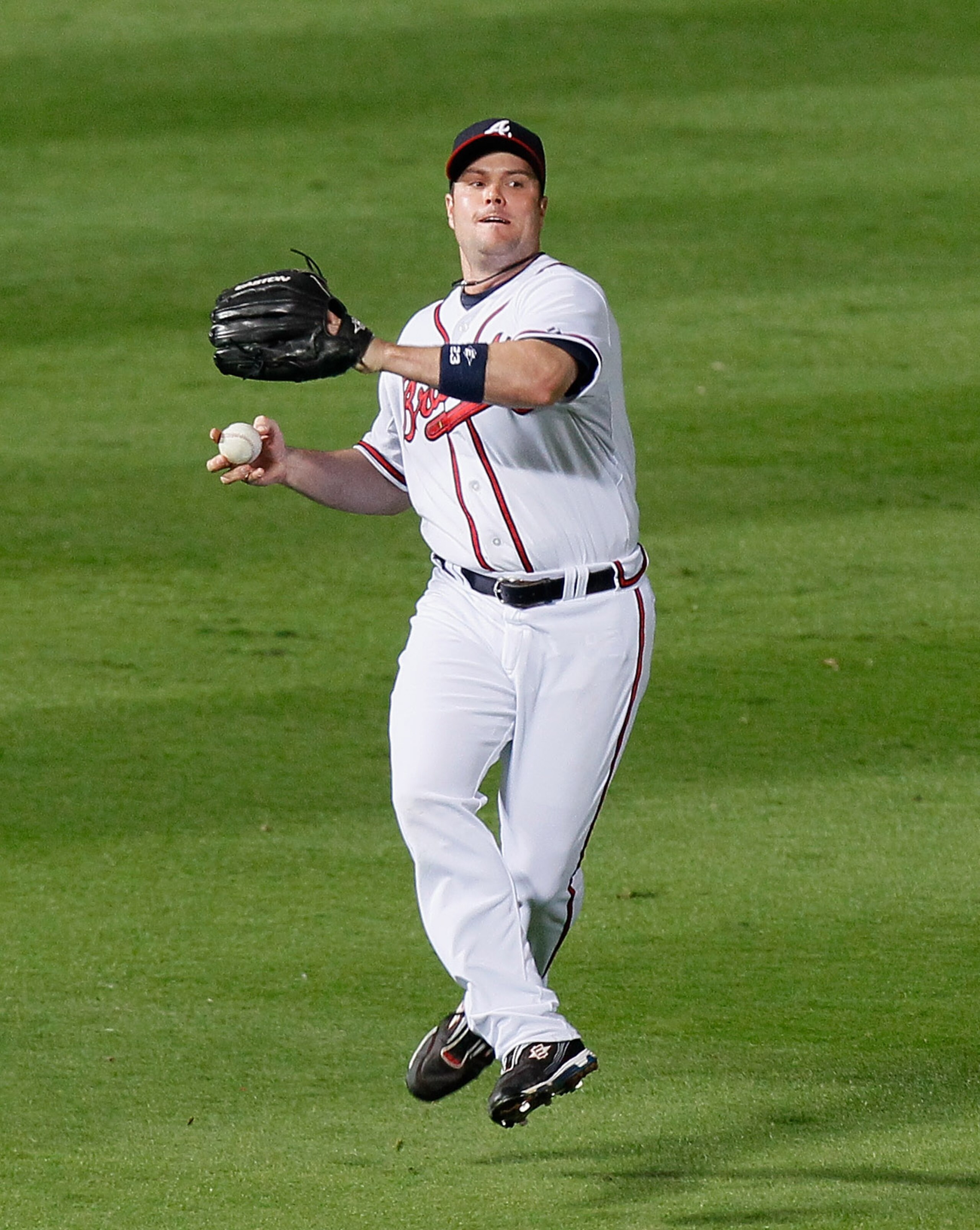 ATLANTA - OCTOBER 11:  Matt Diaz #23 of the Atlanta Braves against the San Francisco Giants during Game Four of the NLDS of the 2010 MLB Playoffs at Turner Field on October 11, 2010 in Atlanta, Georgia.  (Photo by Kevin C. Cox/Getty Images)