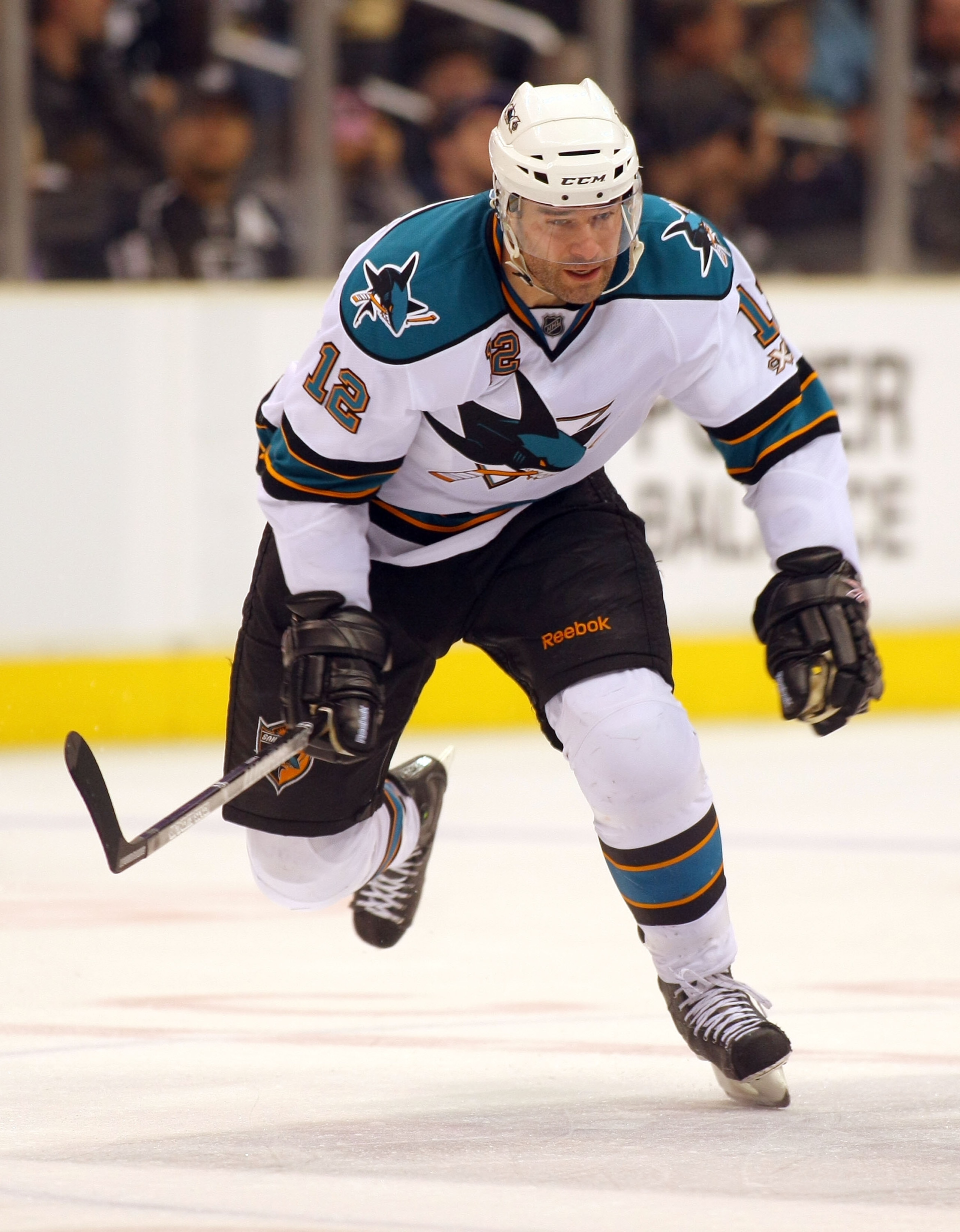 LOS ANGELES, CA - JANUARY 26: Patrick Marleau #12 of the San Jose Sharks skates through the neutral zone against the Los Angeles Kings during their NHL game at Staples Center on January 26, 2011 in Los Angeles, California. The Kings defeated the Sharks 3 LOS ANGELES, CA - JANUARY 26: Patrick Marleau #12 of the San Jose Sharks skates through the neutral zone against the Los Angeles Kings during their NHL game at Staples Center on January 26, 2011 in Los Angeles, California. The Kings defeated the Sharks 3