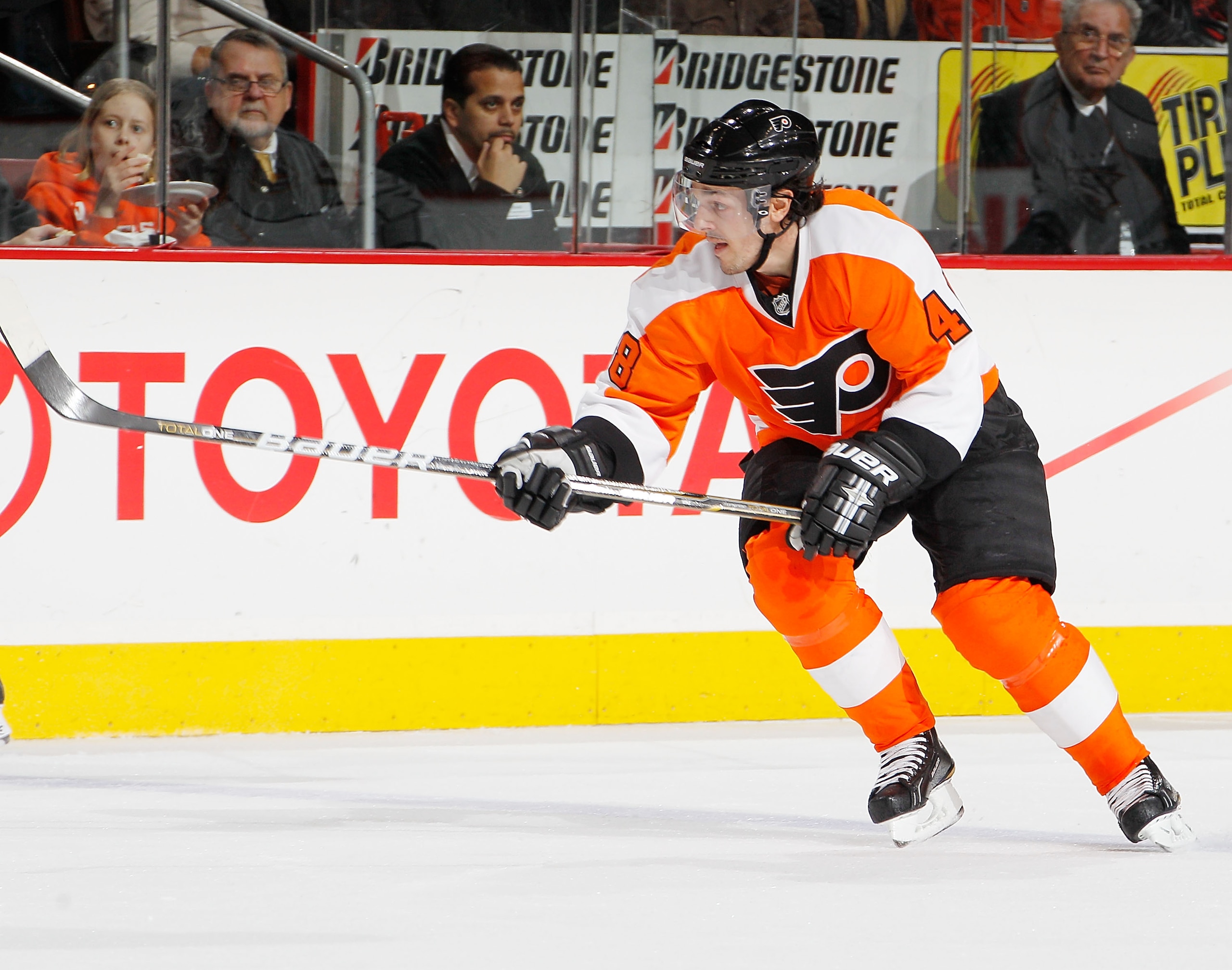 PHILADELPHIA, PA - FEBRUARY 03: Danny Briere #48 of the Philadelphia Flyers skates during an NHL hockey game against the Nashville Predators at the Wells Fargo Center on February 3, 2011 in Philadelphia, Pennsylvania. (Photo by Paul Bereswill/Getty Imag PHILADELPHIA, PA - FEBRUARY 03: Danny Briere #48 of the Philadelphia Flyers skates during an NHL hockey game against the Nashville Predators at the Wells Fargo Center on February 3, 2011 in Philadelphia, Pennsylvania. (Photo by Paul Bereswill/Getty Imag