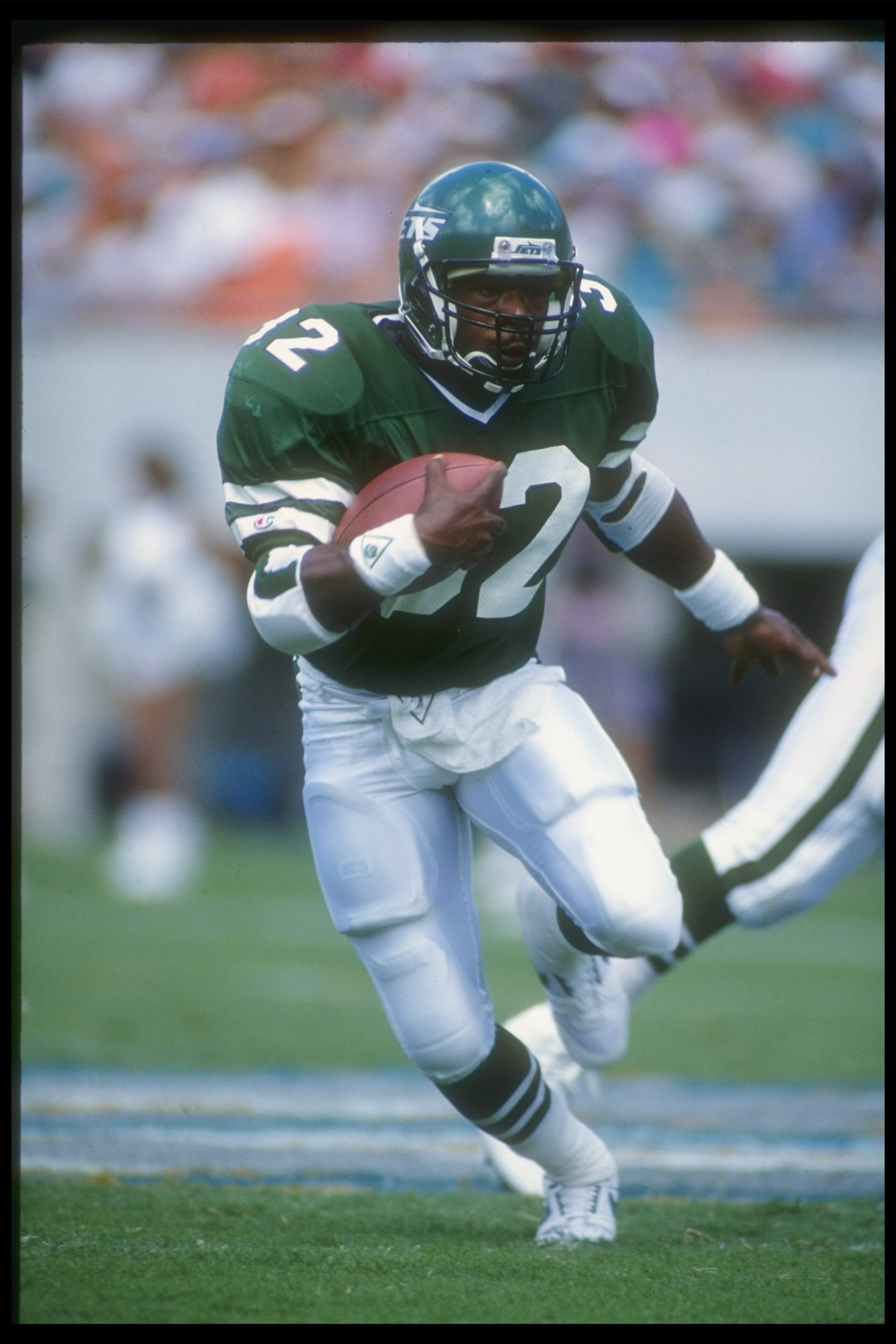 7 Oct 1990: Running back Blair Thomas of the New York Jets moves the ball during a game against the Miami Dolphins at Joe Robbie Stadium in Miami, Florida. The Dolphins won the game, 20-16. Mandatory Credit: Tim DeFrisco /Allsport 7 Oct 1990: Running back Blair Thomas of the New York Jets moves the ball during a game against the Miami Dolphins at Joe Robbie Stadium in Miami, Florida. The Dolphins won the game, 20-16. Mandatory Credit: Tim DeFrisco /Allsport