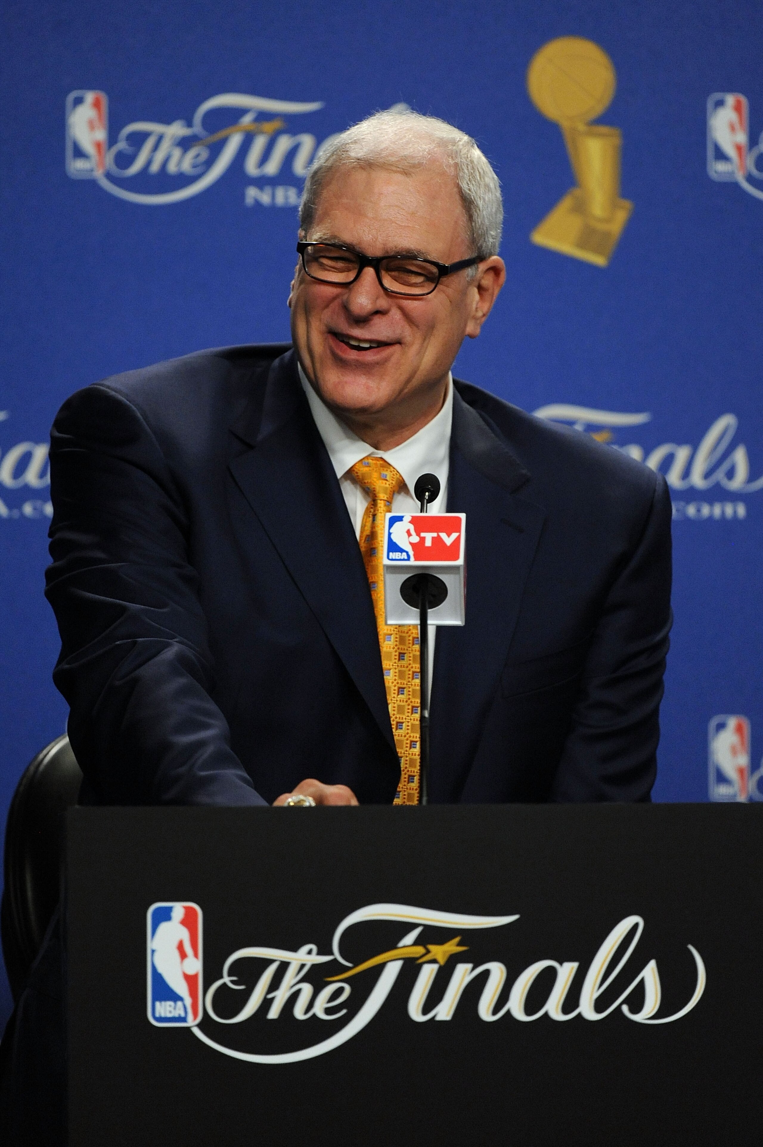 LOS ANGELES, CA - JUNE 06:  Head coach Phil Jackson of the Los Angeles Lakers speaks to the media durinng the post game press conference after the Lakers lost 103-94 against the Boston Celtics in Game Two of the 2010 NBA Finals at Staples Center on June 6