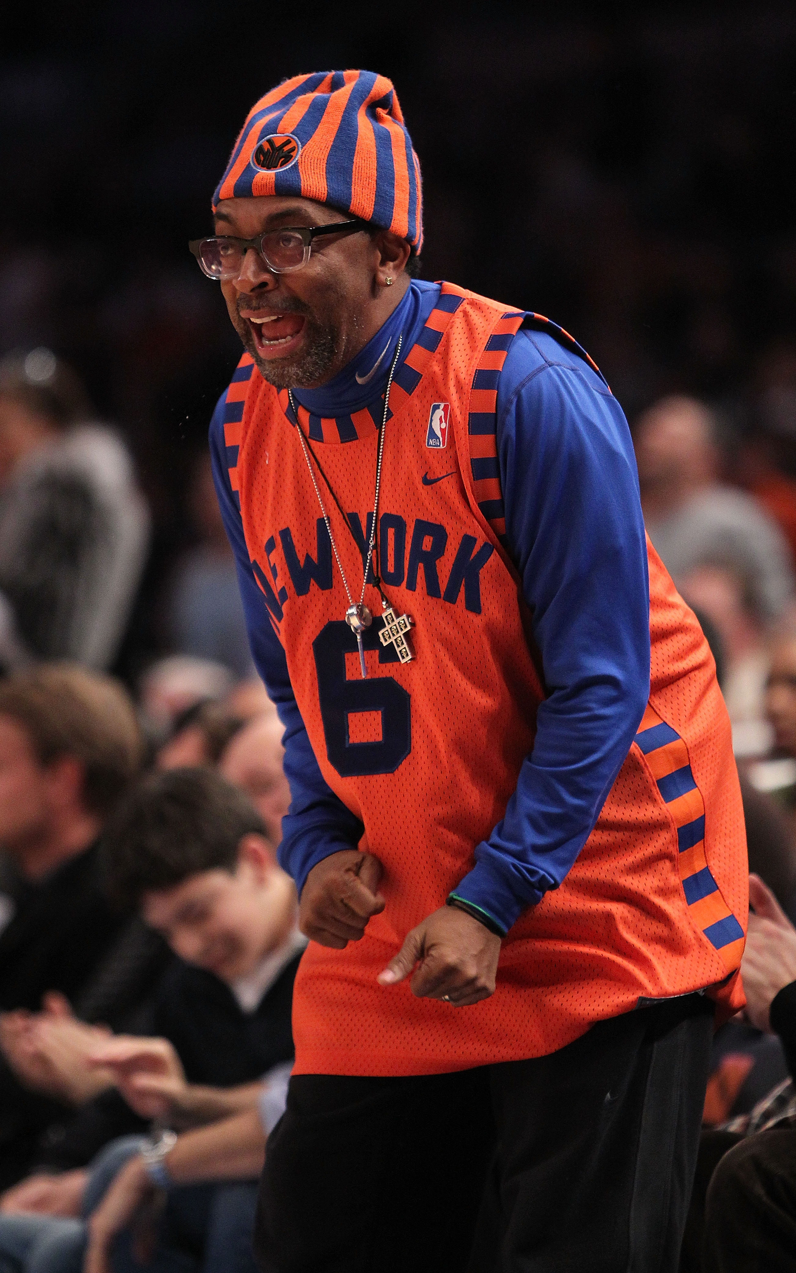 NEW YORK, NY - FEBRUARY 02: Director Spike Lee  courtside during the game between the New York Knicks and the Dallas Mavericks at Madison Square Garden on February 2, 2011 in New York City. NOTE TO USER: User expressly acknowledges and agrees that, by dow