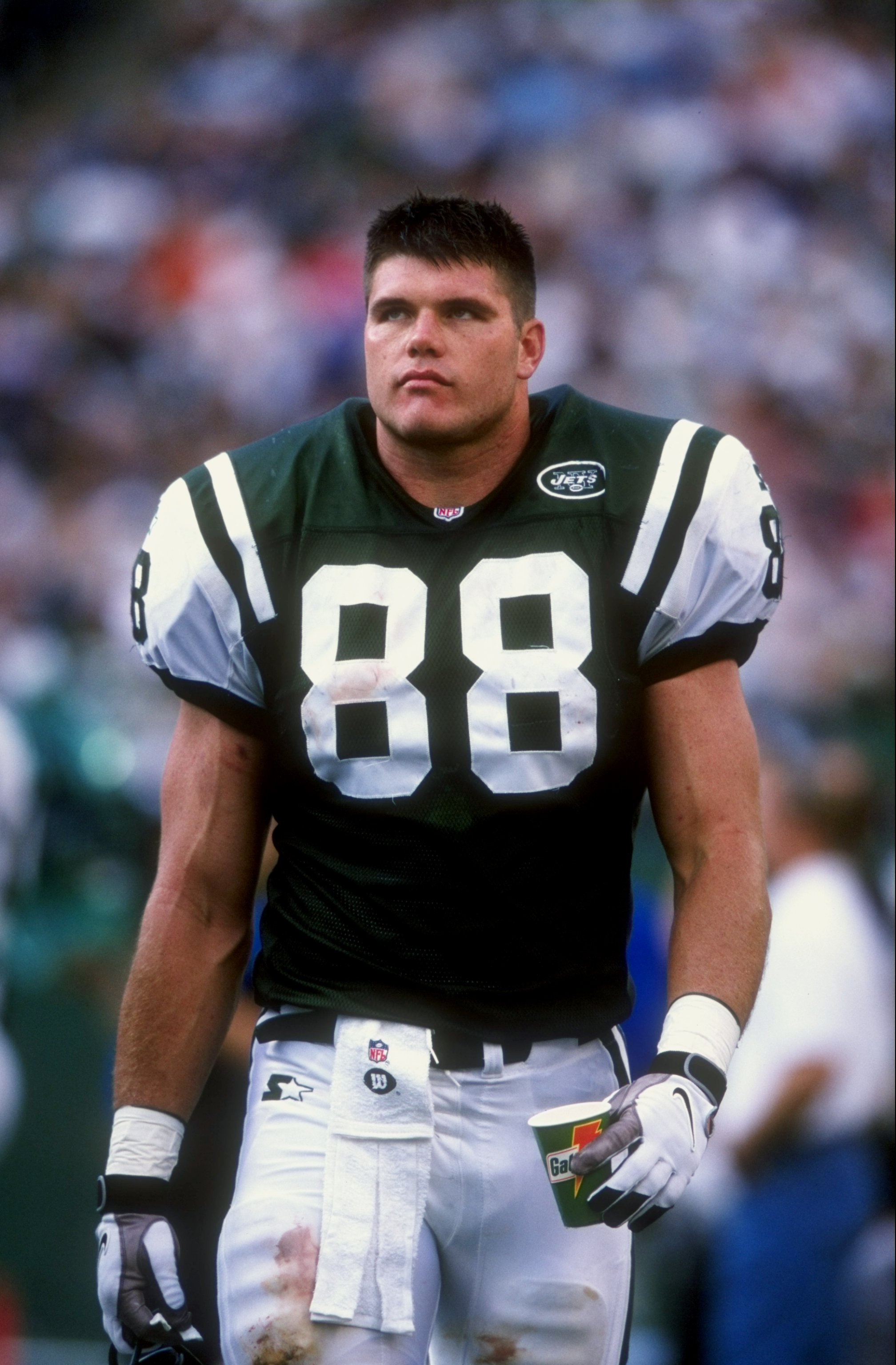 Defensive end Jeff Lageman of the New York Jets looks on from the News  Photo - Getty Images