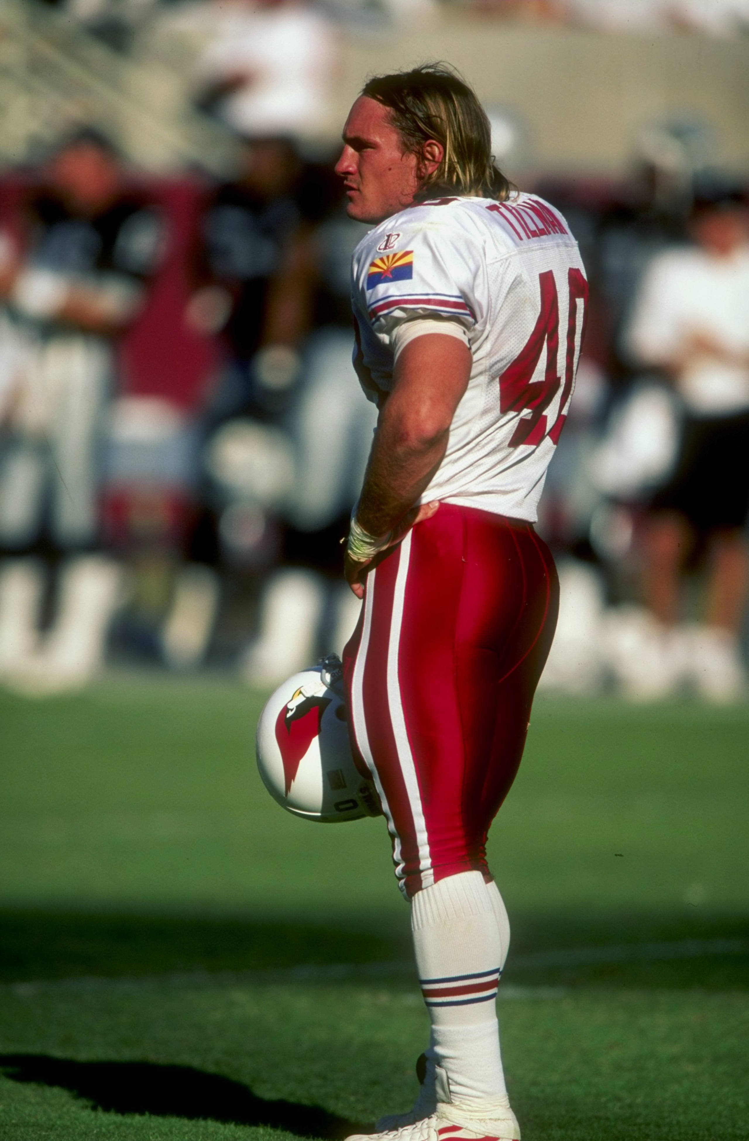 4 Oct 1998:  Safety Pat Tillman #40 of the Arizona Cardinals looks on during a game against the Oakland Raiders at the Sun Devil Stadium in Tempe, Arizona. The Raiders defeated the Cardinals 23-20. Mandatory Credit: Todd Warshaw  /Allsport