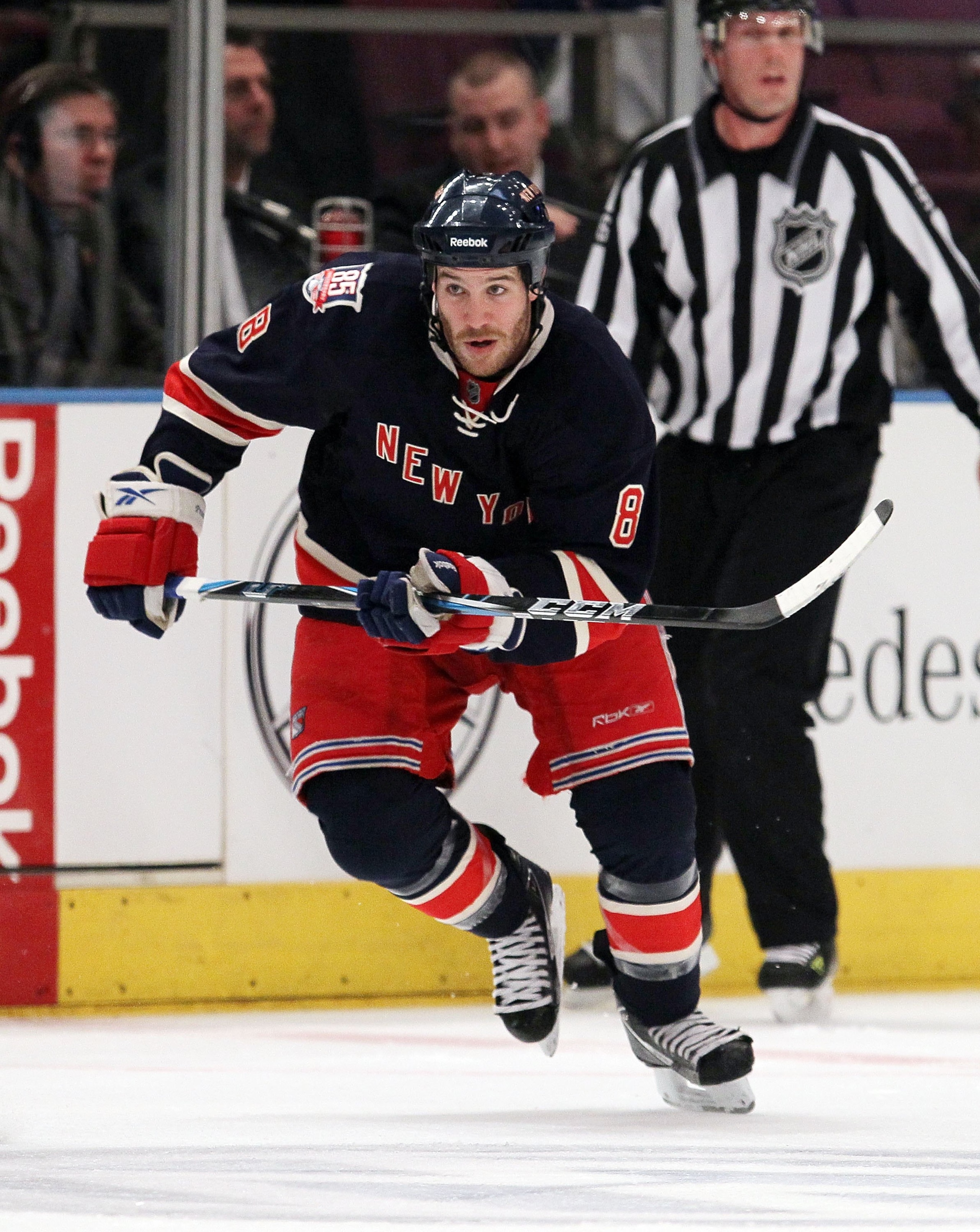 NEW YORK, NY - JANUARY 11: Brandon Prust #8 of the New York Rangers skates against the Montreal Canadiens on January 11, 2011 at Madison Square Garden in New York City. Montreal defeated the Rangers 2-1. (Photo by Jim McIsaac/Getty Images) NEW YORK, NY - JANUARY 11: Brandon Prust #8 of the New York Rangers skates against the Montreal Canadiens on January 11, 2011 at Madison Square Garden in New York City. Montreal defeated the Rangers 2-1. (Photo by Jim McIsaac/Getty Images)