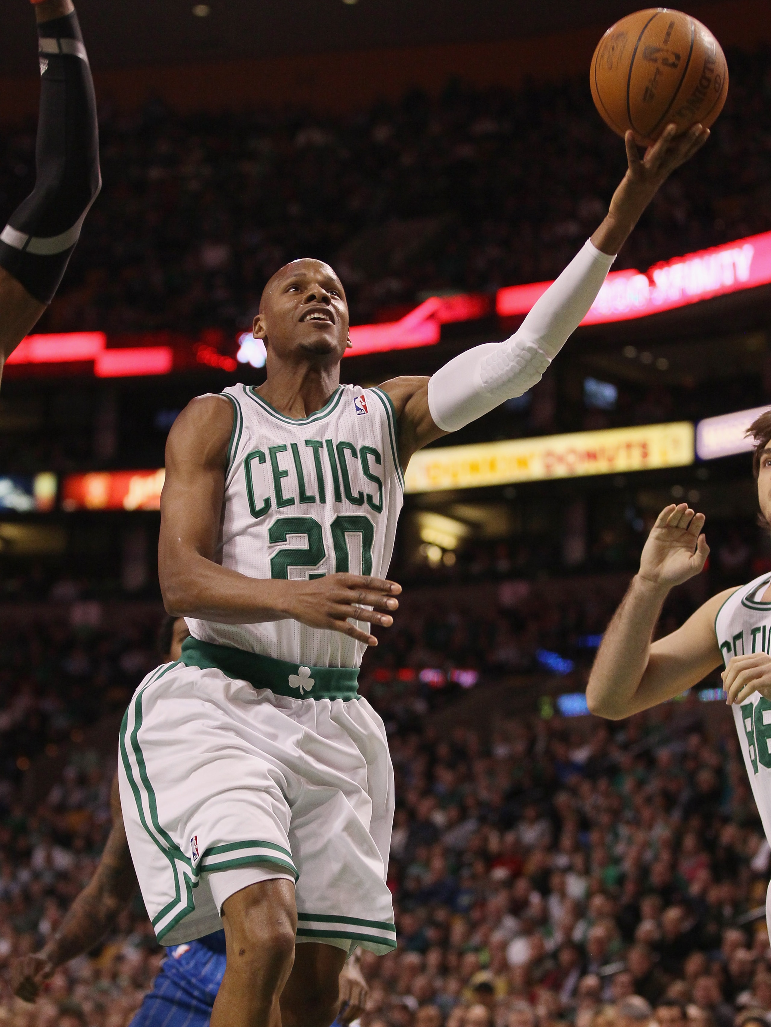 BOSTON, MA - FEBRUARY 06:  Ray Allen #20 of the Boston Celtics goes up for two in the first half against the Orlando Magic on February 6, 2011 at the TD Garden in Boston, Massachusetts. The Celtics defeated the Magic 91-80. NOTE TO USER: User expressly ac