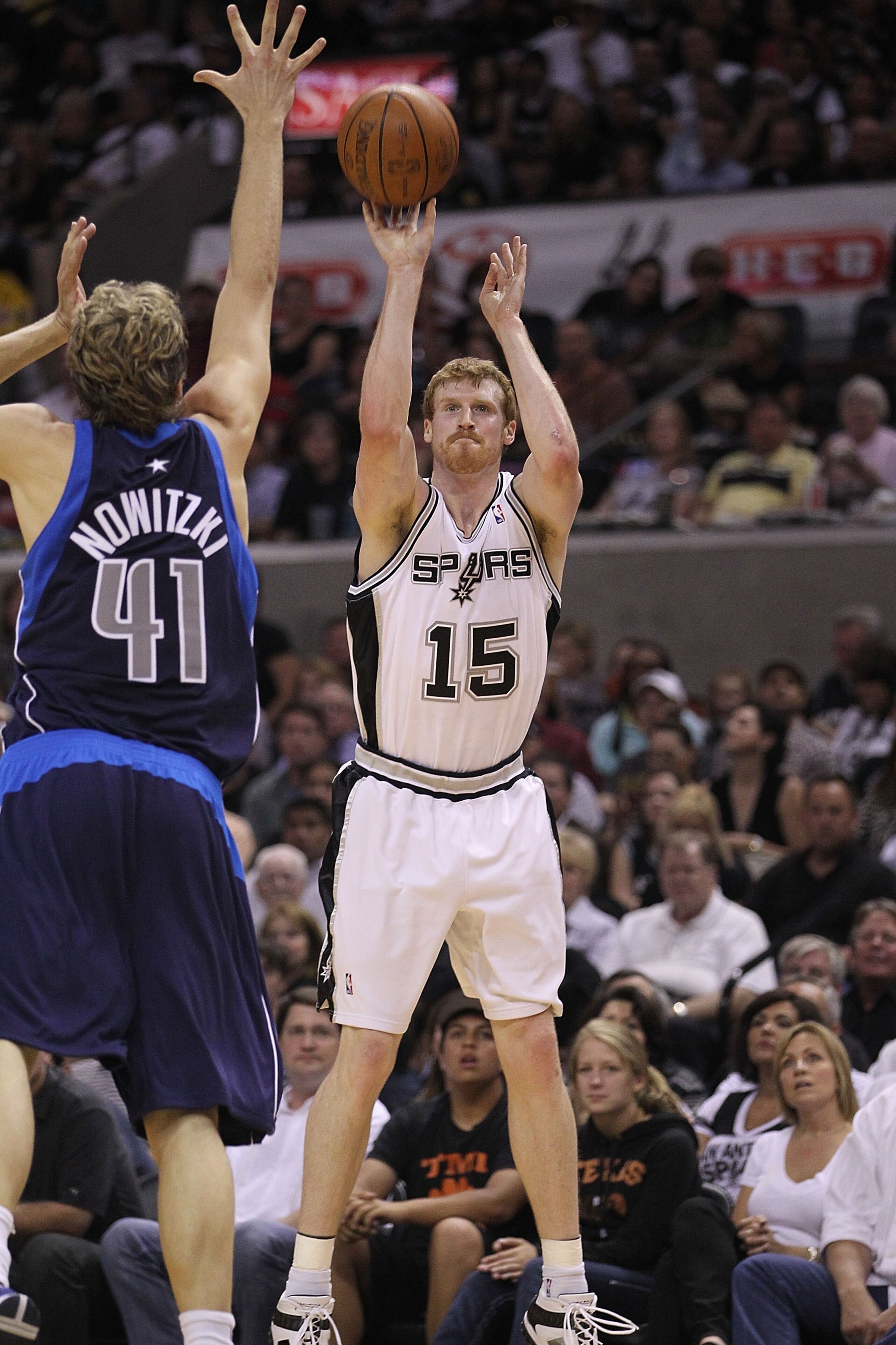 SAN ANTONIO - APRIL 29:  Matt Bonner #15 of the San Antonio Spurs in Game Six of the Western Conference Quarterfinals during the 2010 NBA Playoffs at AT&T Center on April 29, 2010 in San Antonio, Texas. NOTE TO USER: User expressly acknowledges and agrees