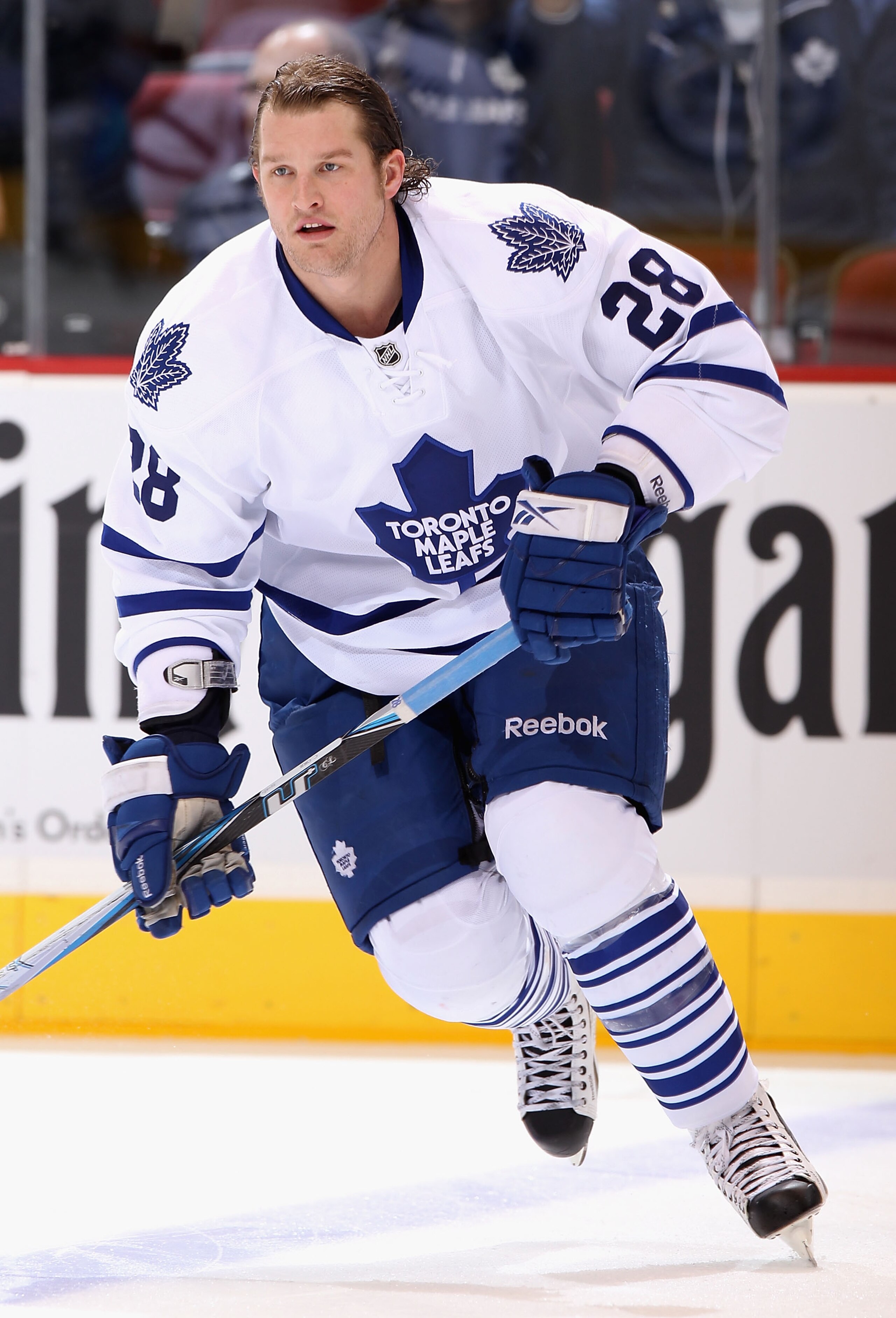 GLENDALE, AZ - JANUARY 13: Colton Orr #28 of the Toronto Maple Leafs warms up before the NHL game against the Phoenix Coyotes at Jobing.com Arena on January 13, 2011 in Glendale, Arizona. The Coyotes defeated the Maple Leafs 5-1. (Photo by Christian Pe GLENDALE, AZ - JANUARY 13: Colton Orr #28 of the Toronto Maple Leafs warms up before the NHL game against the Phoenix Coyotes at Jobing.com Arena on January 13, 2011 in Glendale, Arizona. The Coyotes defeated the Maple Leafs 5-1. (Photo by Christian Pe