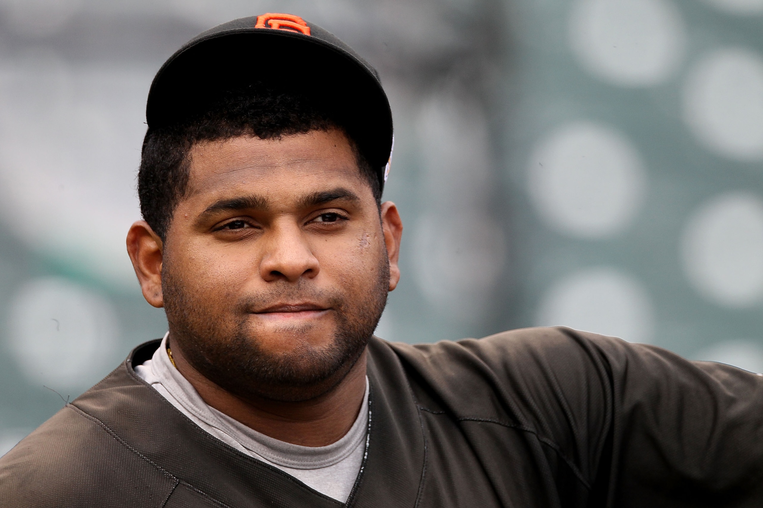 SAN FRANCISCO - OCTOBER 27:  Pablo Sandoval #48 of the San Francisco Giants smiles during batting practice before Game One of the 2010 MLB World Series against the Texas Rangers at AT&T Park on October 27, 2010 in San Francisco, California.  (Photo by Els