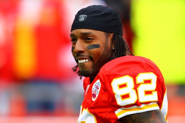 KANSAS CITY, MO - JANUARY 09:  Wide receiver Dwayne Bowe #82 of the Kansas City Chiefs warms up prior to playing the Baltimore Ravens in their 2011 AFC wild card playoff game at Arrowhead Stadium on January 9, 2011 in Kansas City, Missouri.  (Photo by Dil