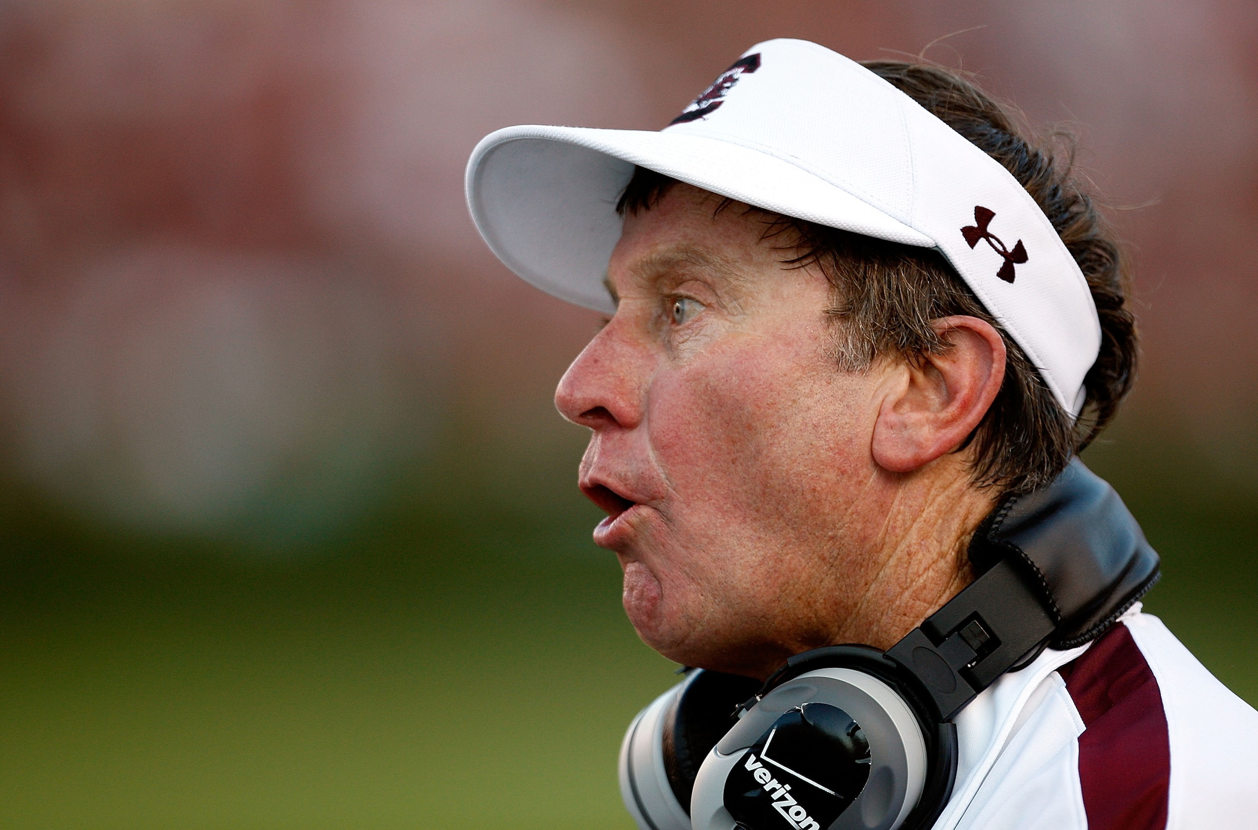 COLUMBIA, SC - SEPTEMBER 13:  Head coach Steve Spurrier of the South Carolina Gamecocks yells at his team during their game against the Georgia Bulldogs September 13, 2008 at Williams-Brice Stadium in Columbia, South Carolina.  (Photo by Streeter Lecka/Ge