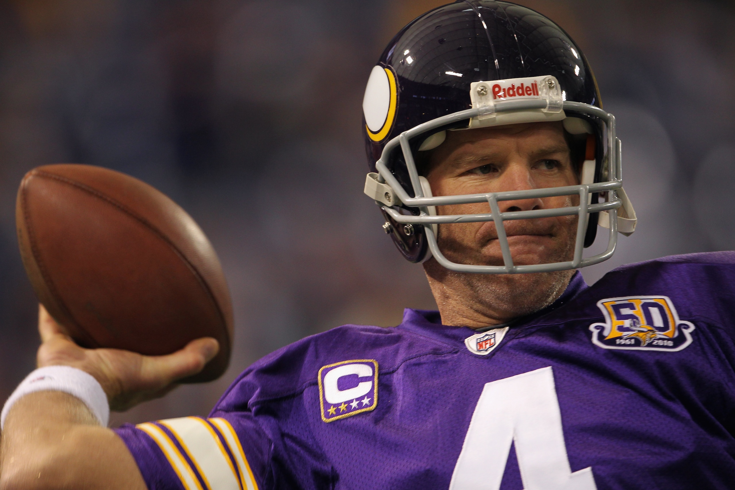 MINNEAPOLIS - SEPTEMBER 19: Quarterback Brett Favre #4 of the Minnesota Vikings in action during the game against the Miami Dolphins on September 19, 2010 at Hubert H. Humphrey Metrodome in Minneapolis, Minnesota. (Photo by Jamie Squire/Getty Images) MINNEAPOLIS - SEPTEMBER 19: Quarterback Brett Favre #4 of the Minnesota Vikings in action during the game against the Miami Dolphins on September 19, 2010 at Hubert H. Humphrey Metrodome in Minneapolis, Minnesota. (Photo by Jamie Squire/Getty Images)