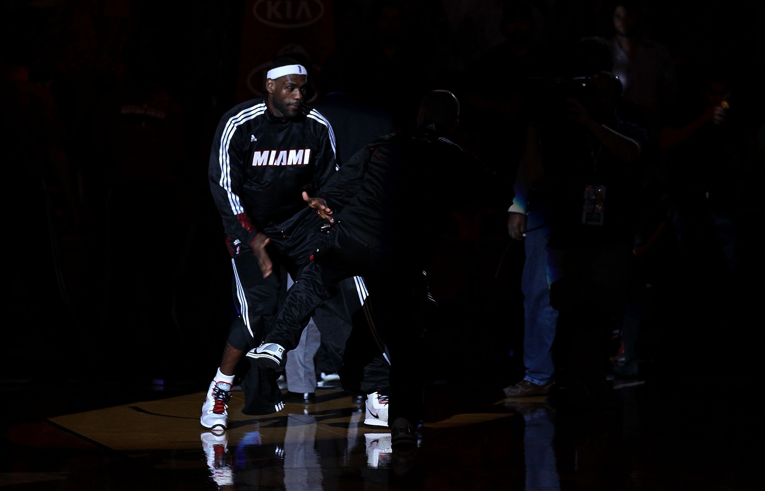MIAMI, FL - FEBRUARY 08:  LeBron James #6 of the Miami Heat is announced during a game against the Indiana Pacers at American Airlines Arena on February 8, 2011 in Miami, Florida. NOTE TO USER: User expressly acknowledges and agrees that, by downloading a