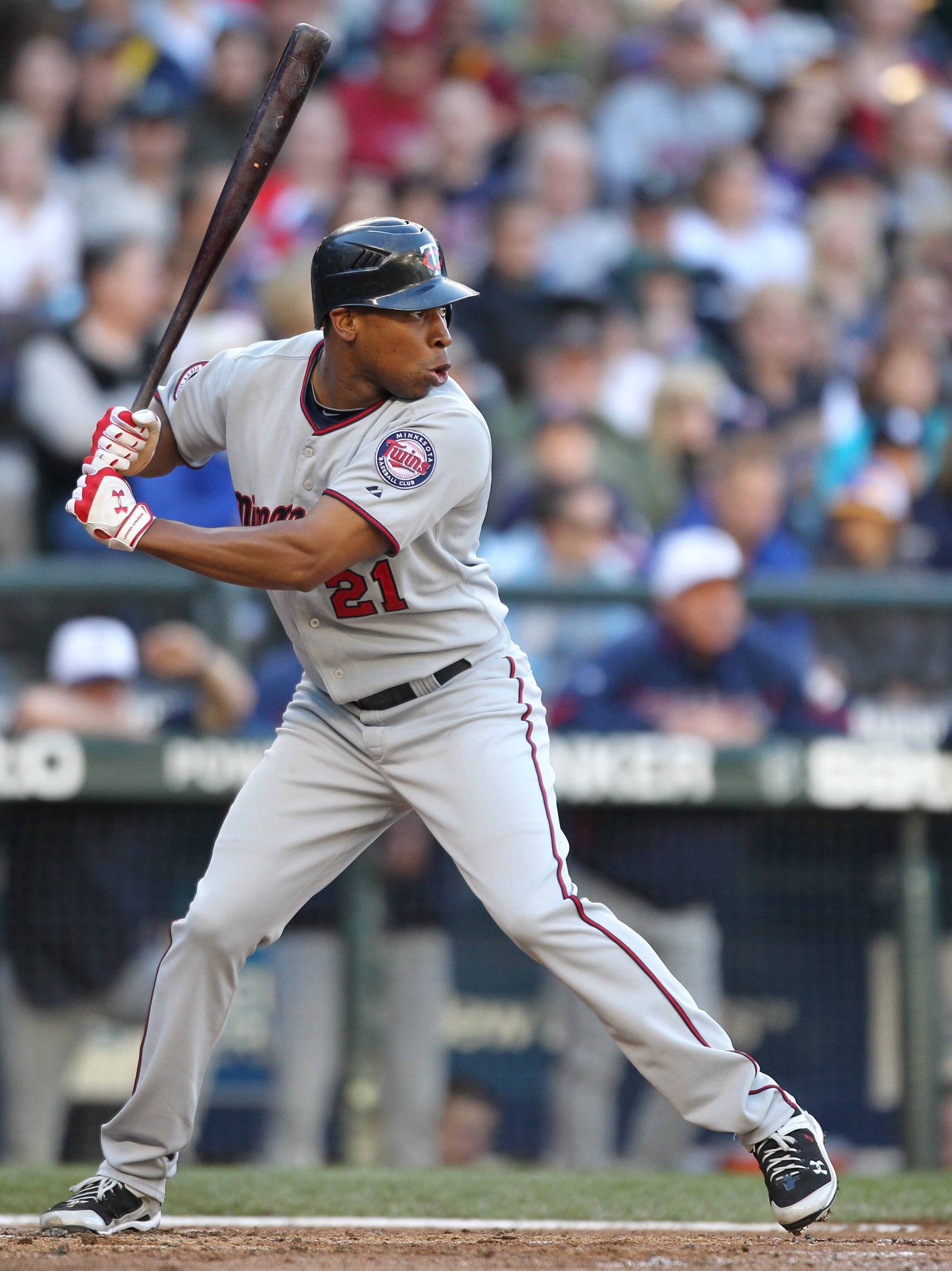 SEATTLE - MAY 31: Delmon Young #21 of the Minnesota Twins bats against the Seattle Mariners at Safeco Field on May 31, 2010 in Seattle, Washington. (Photo by Otto Greule Jr/Getty Images) SEATTLE - MAY 31: Delmon Young #21 of the Minnesota Twins bats against the Seattle Mariners at Safeco Field on May 31, 2010 in Seattle, Washington. (Photo by Otto Greule Jr/Getty Images)