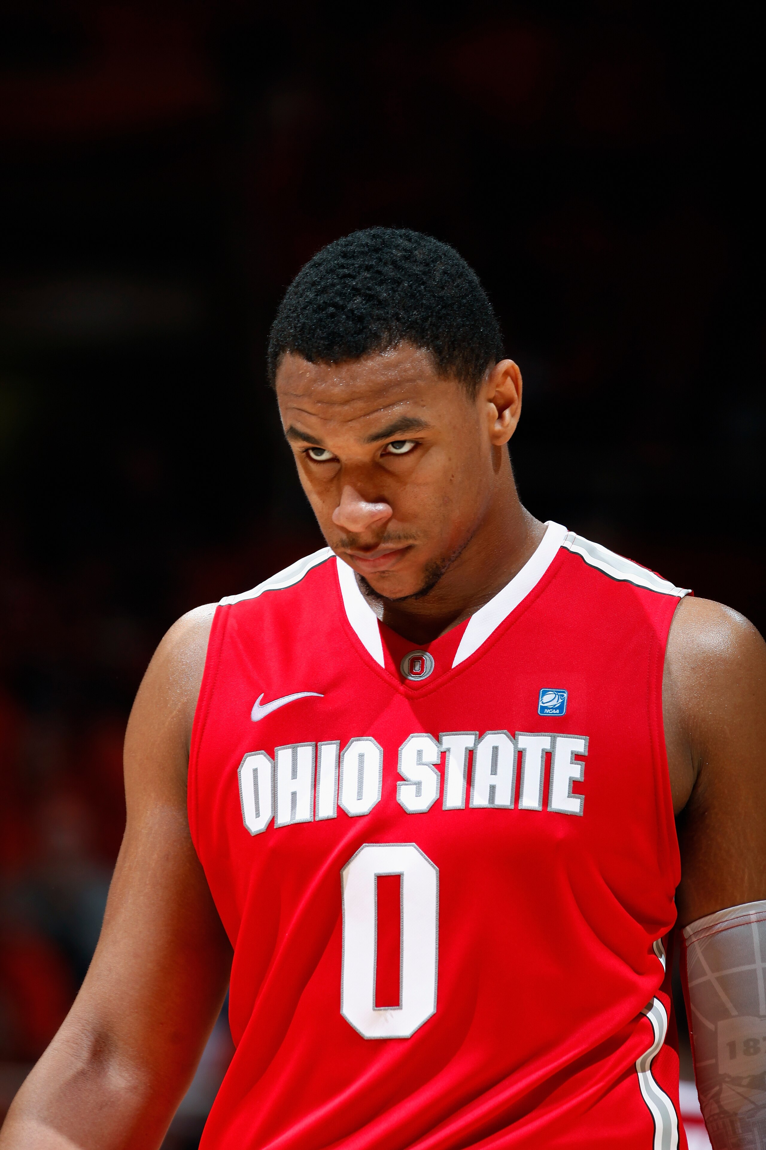 CHAMPAIGN, IL - JANUARY 22: Jared Sullinger #0 of the Ohio State Buckeyes looks on late in the game against the Illinois Fighting Illini at Assembly Hall on January 22, 2011 in Champaign, Illinois. Ohio State won 73-68. (Photo by Joe Robbins/Getty Images)